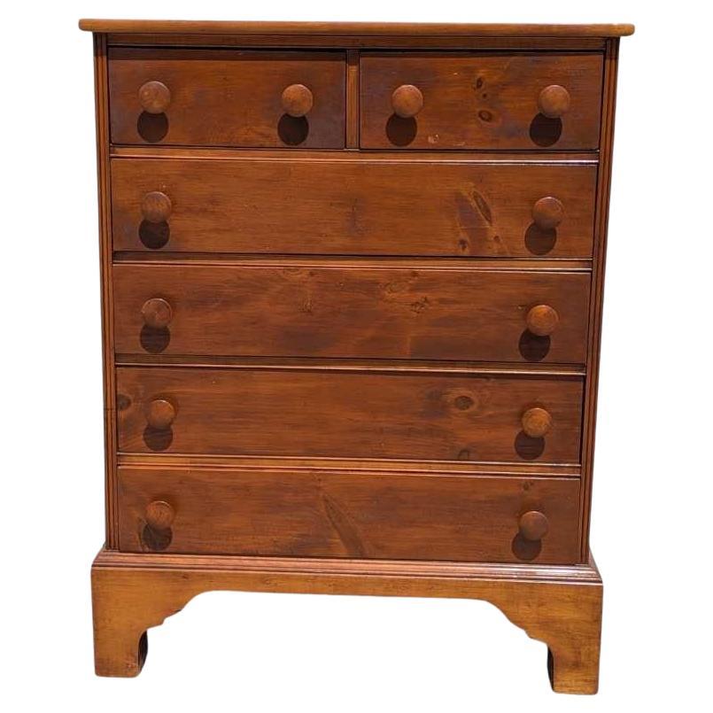 Vintage Pine Dresser, 6-Drawer Chest with Bracket Base, c. 1970s USA