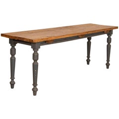 Antique Pine Farm Table Console Table with Gray Painted Base