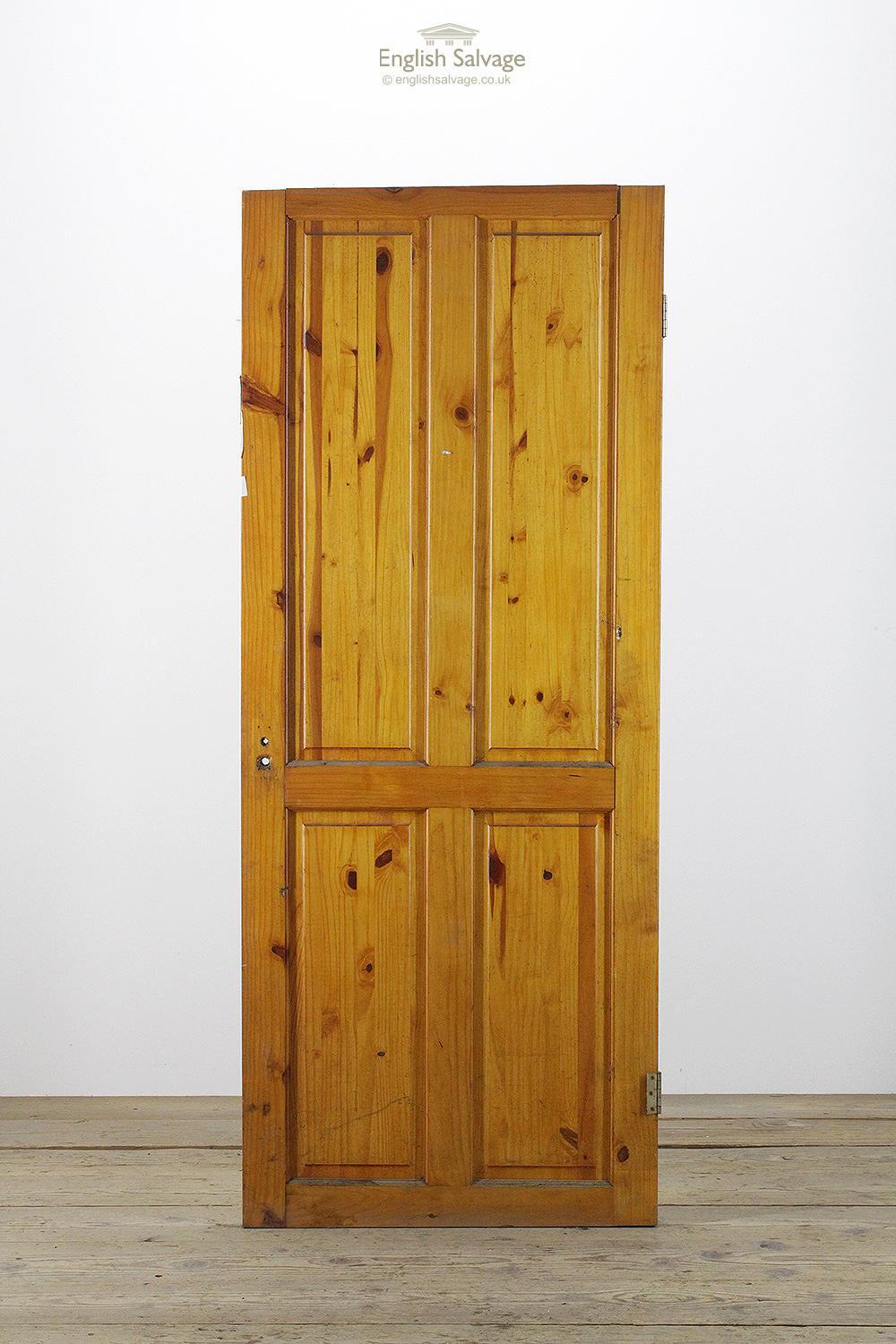 Vintage Pine Four Raised Panel Interior Door, 20th Century In Good Condition For Sale In London, GB