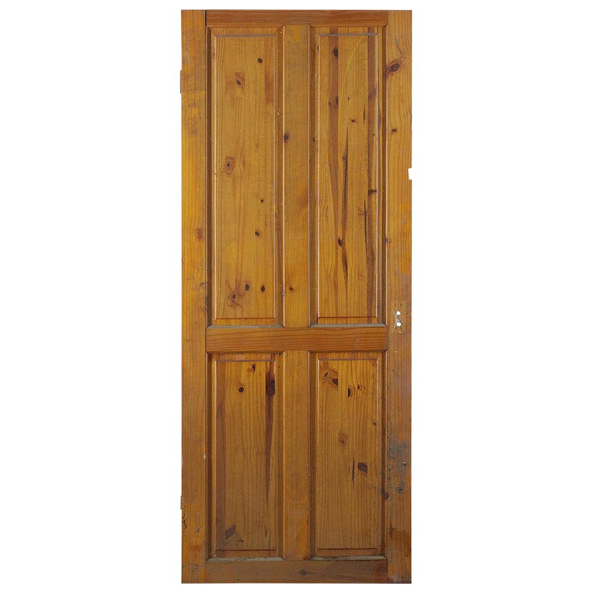 Vintage Pine Four Raised Panel Interior Door, 20th Century For Sale