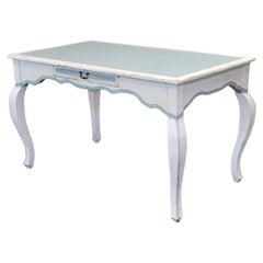 Vintage Pine French Style Painted Blue and White Desk