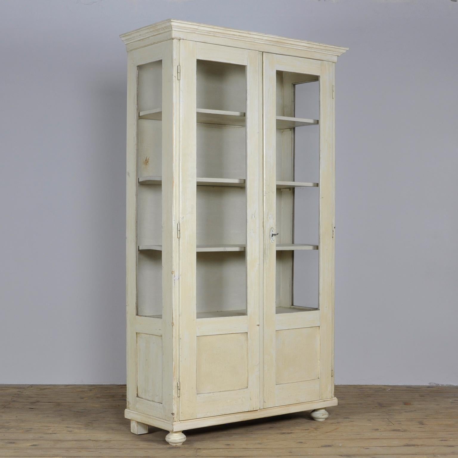 Rustic Vintage Pine and Glass Display Cabinet, 1940s