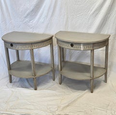 Vintage Pine Gustavian Style Painted Demi-lune Tables - a pair