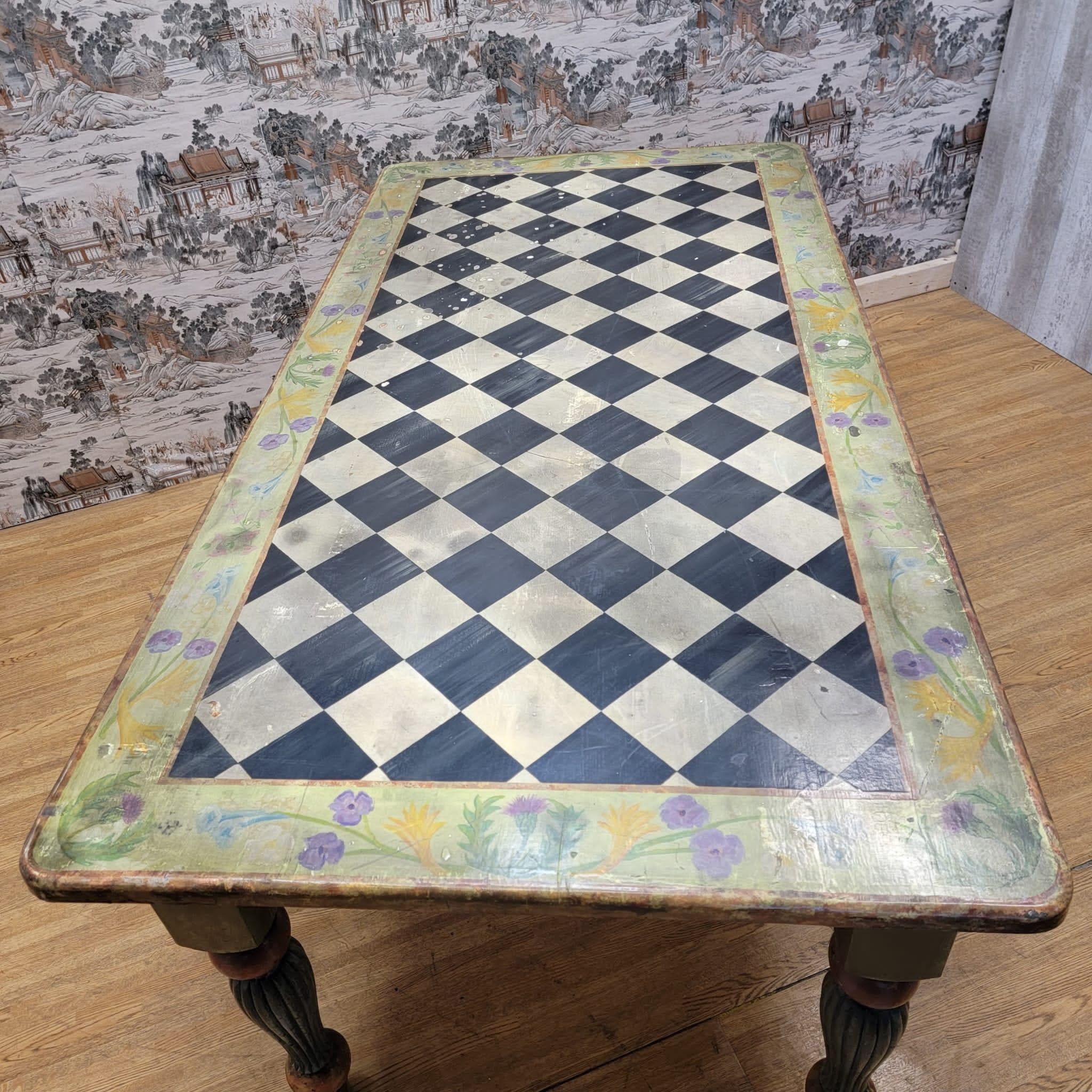 Vintage Pine Hand Painted 6 Seat Dining Table For Sale 7