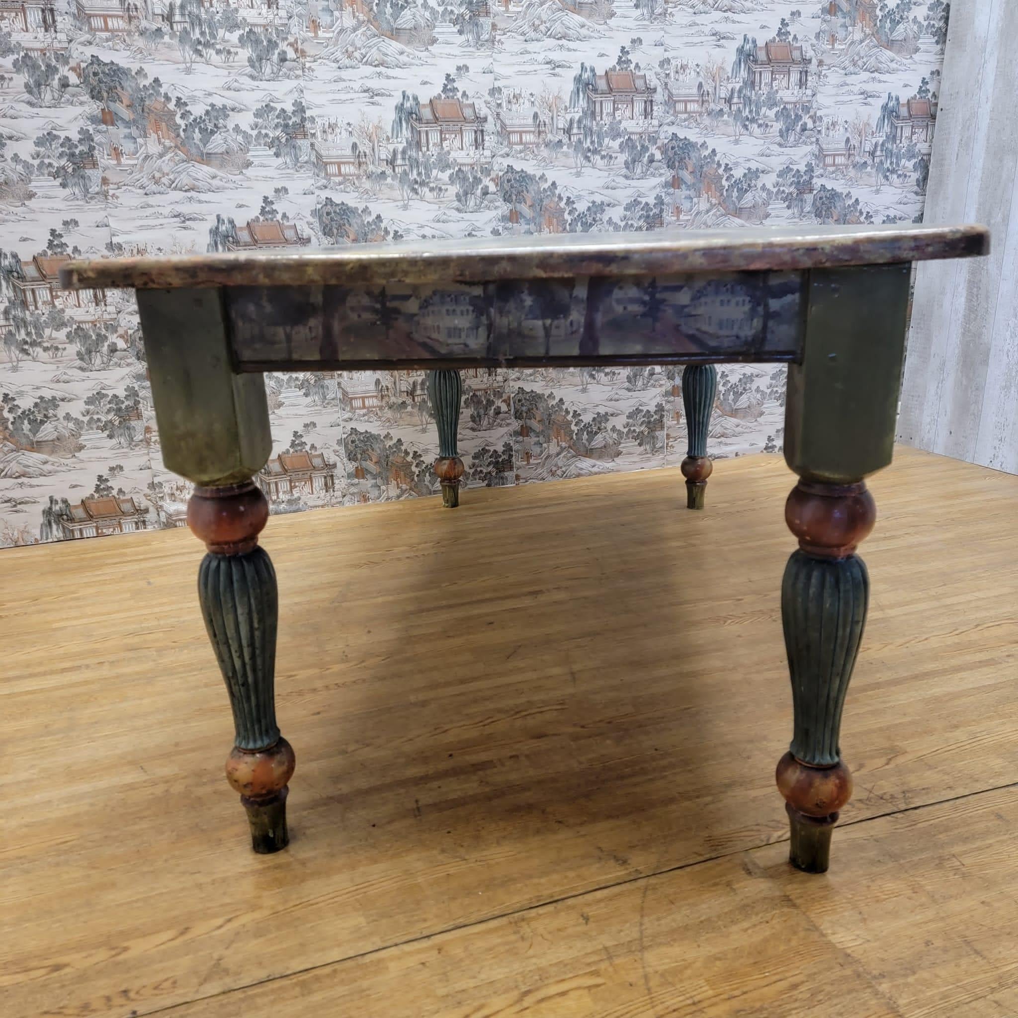 Vintage Pine Hand Painted 6 Seat Dining Table For Sale 10
