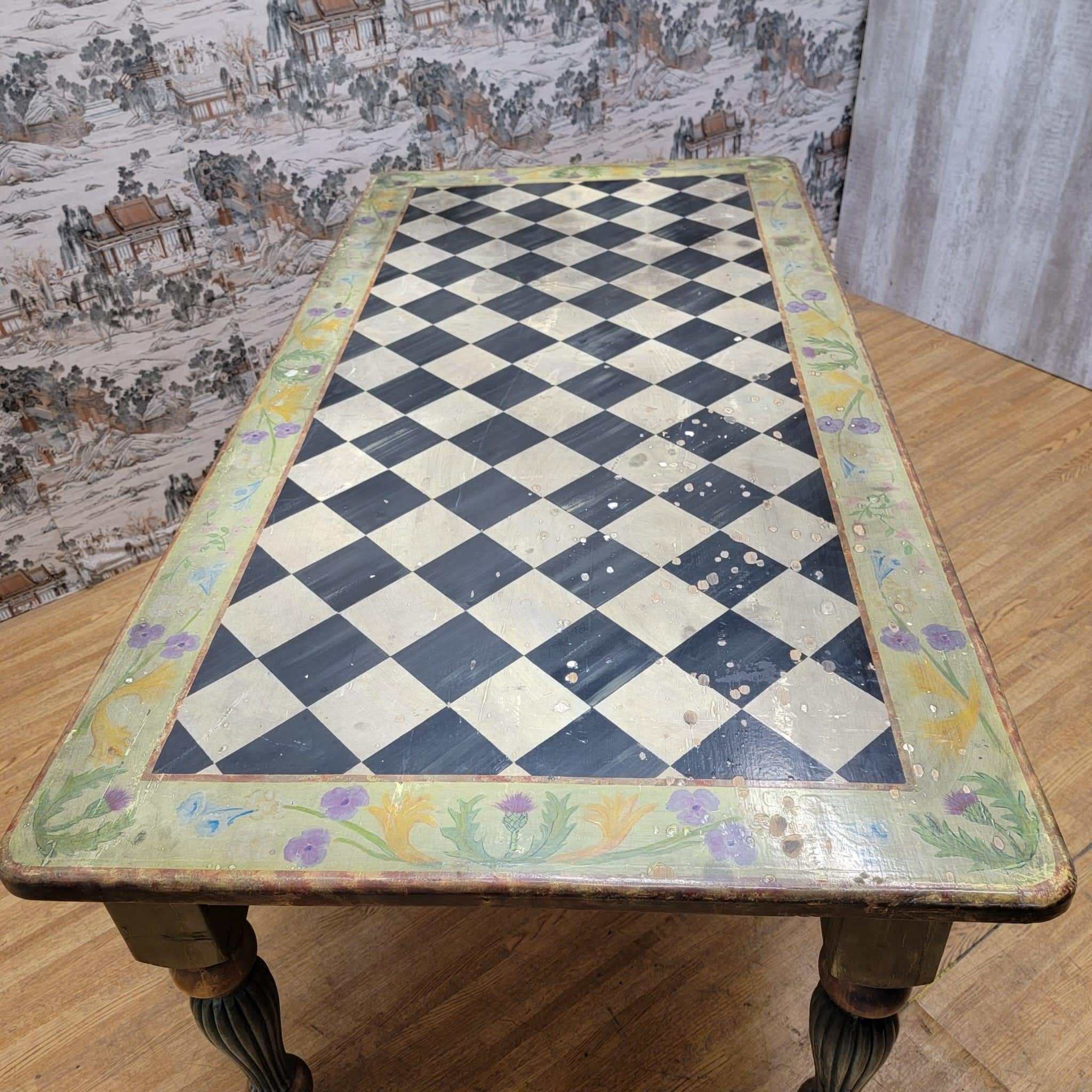 Vintage Pine Hand Painted 6 Seat Dining Table For Sale 12