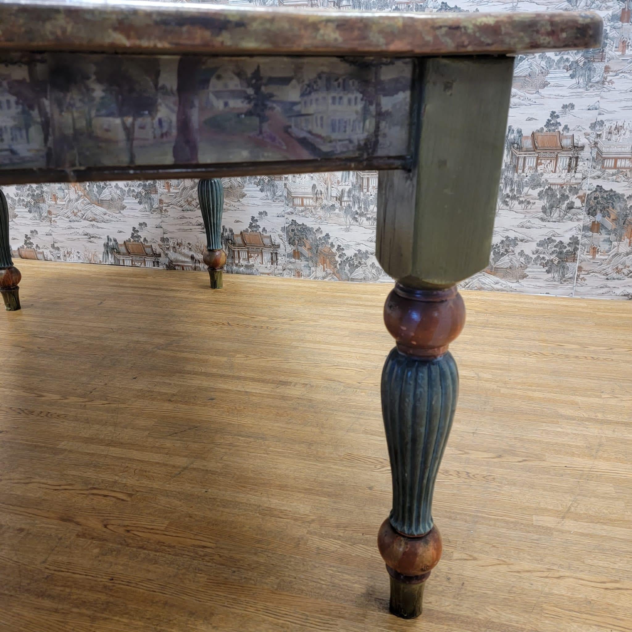 Vintage Pine Hand Painted 6 Seat Dining Table For Sale 13