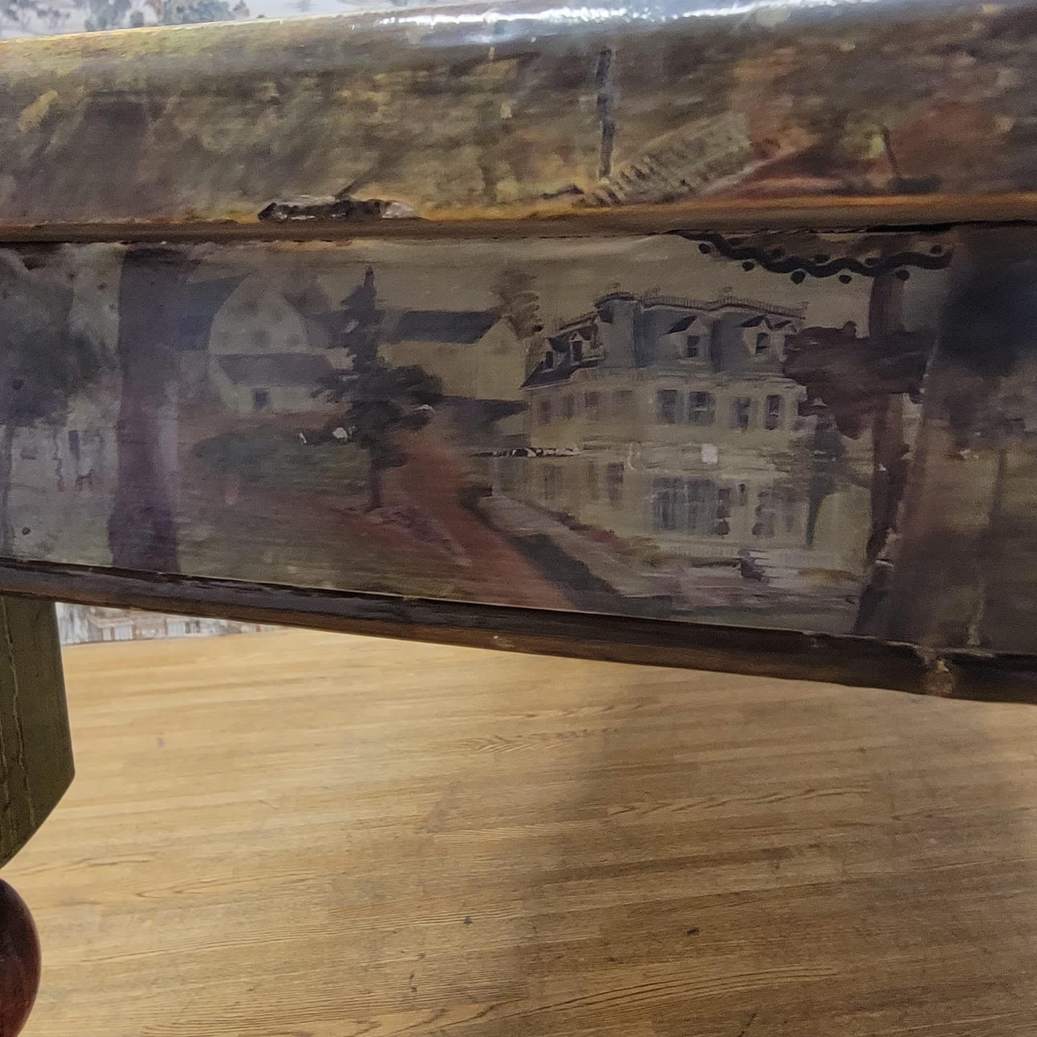 Mesa de comedor de pino pintada a mano con cuadros rústicos vintage Estadounidense en venta