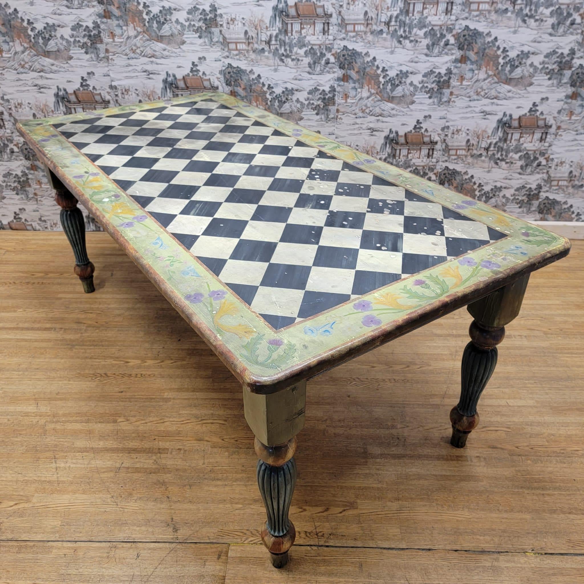 Vintage Pine Hand Painted 6 Seat Dining Table For Sale 2