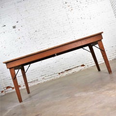 Vintage Pine Industrial Rustic Worktable or Farmhouse Table with Folding Legs