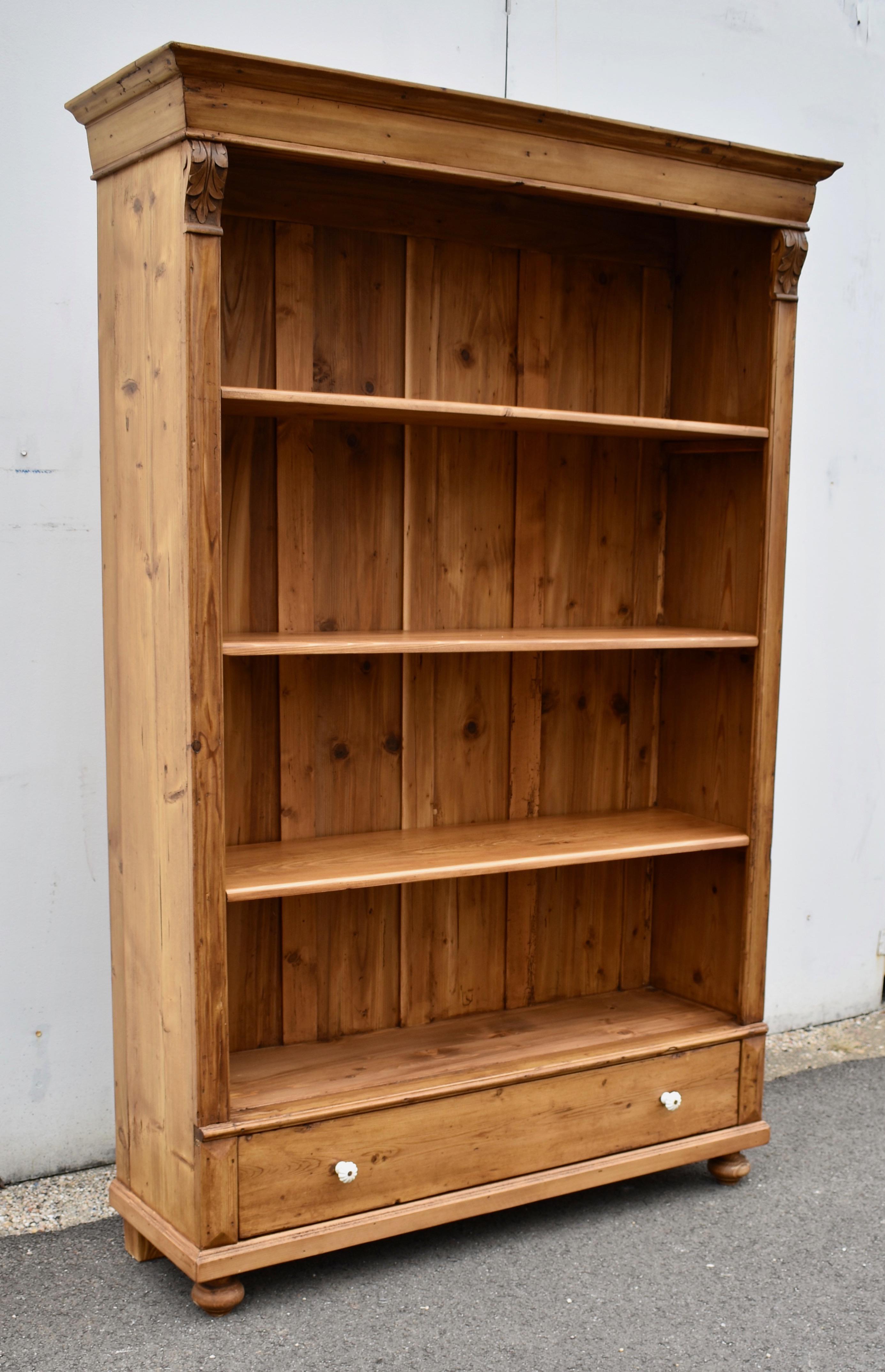 Polished Vintage Pine Open Bookcase from Armoire