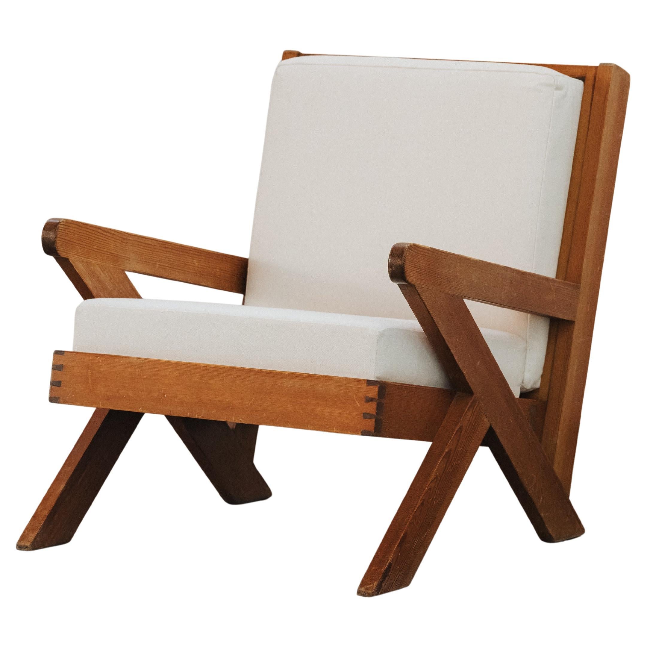 Vintage Pine Prototype Lounge Chair From France, Circa 1960
