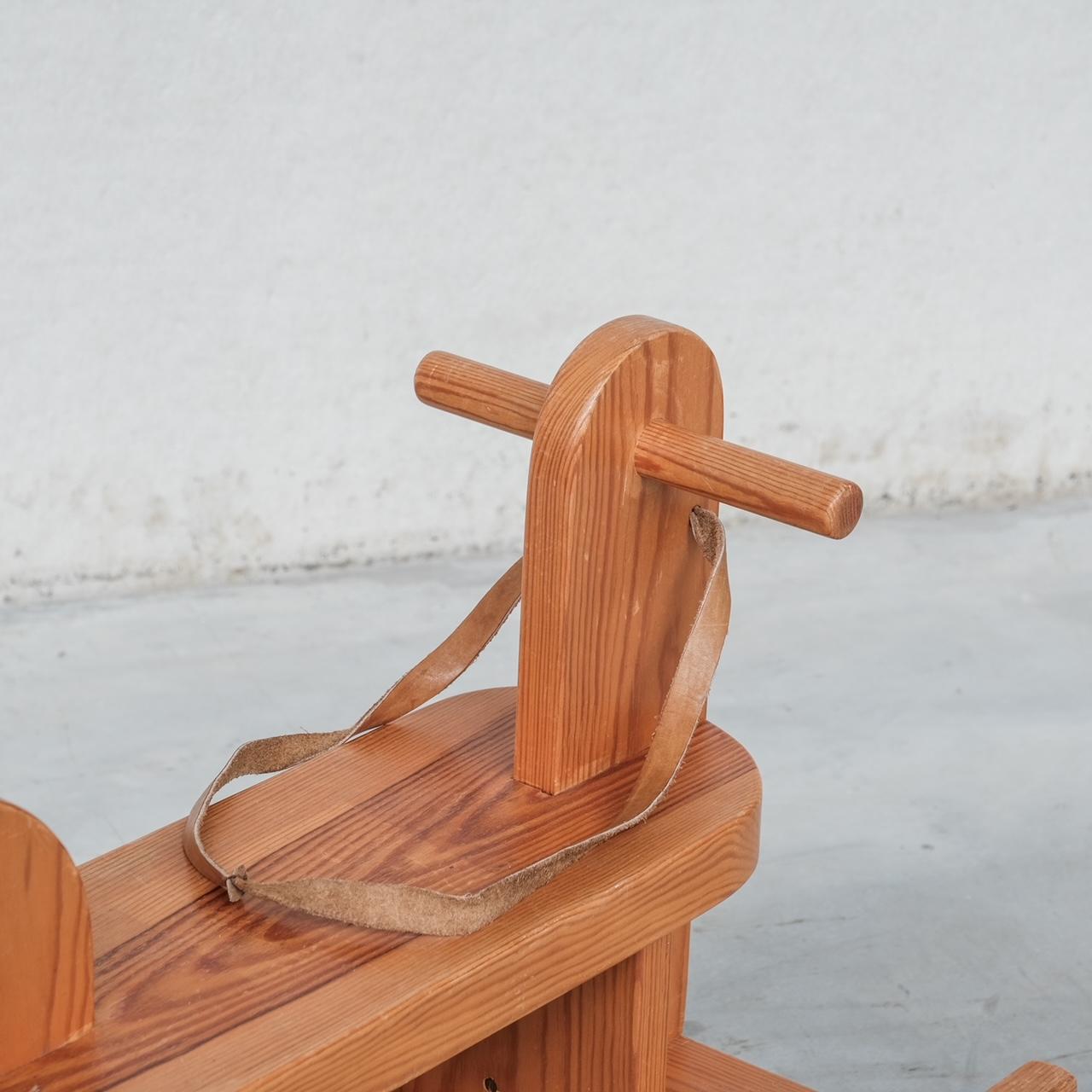 Danish Vintage Pine Rocking Horse from Denmark