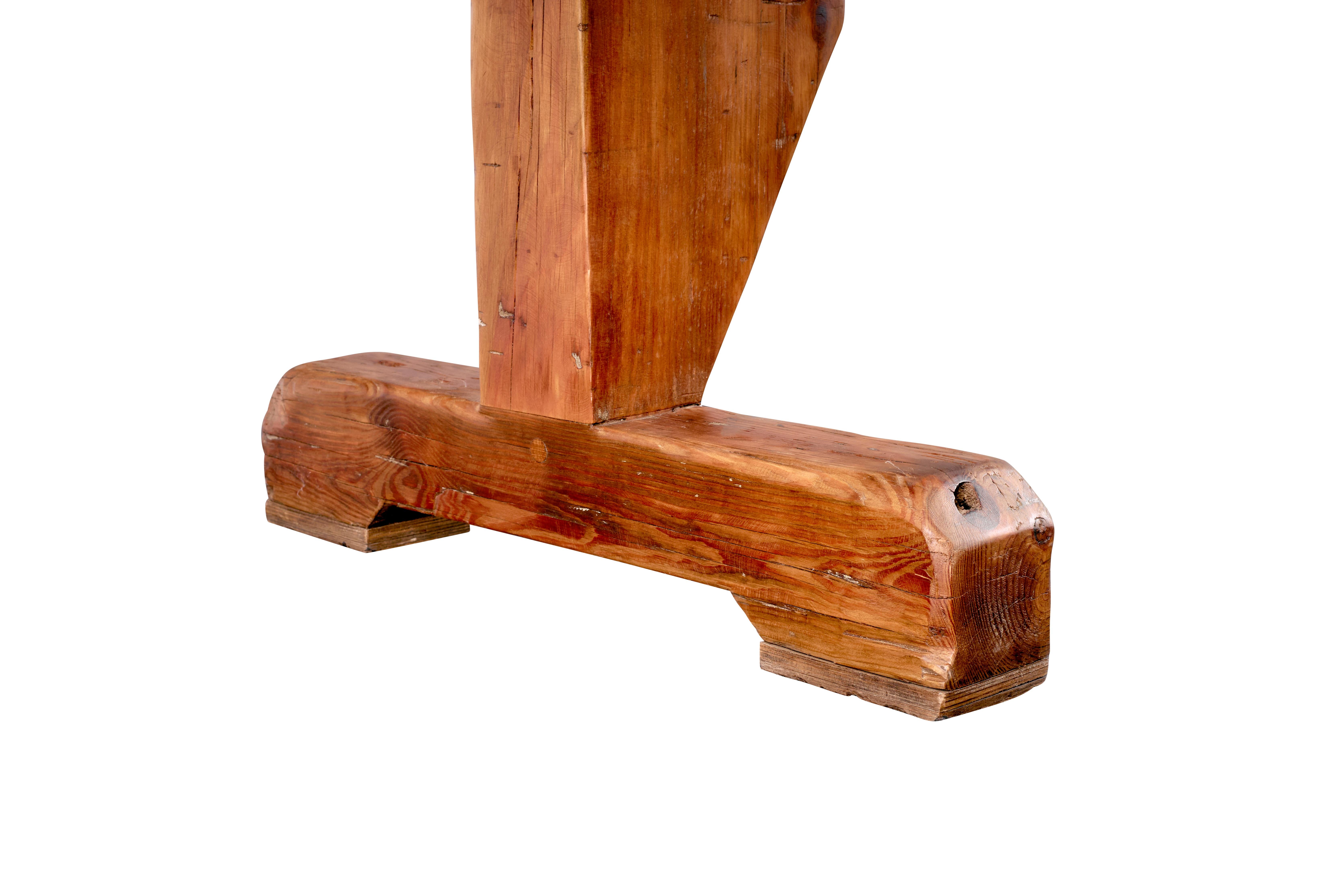 Rustic Vintage Pine Shop Table Base with Roca Azul Top For Sale