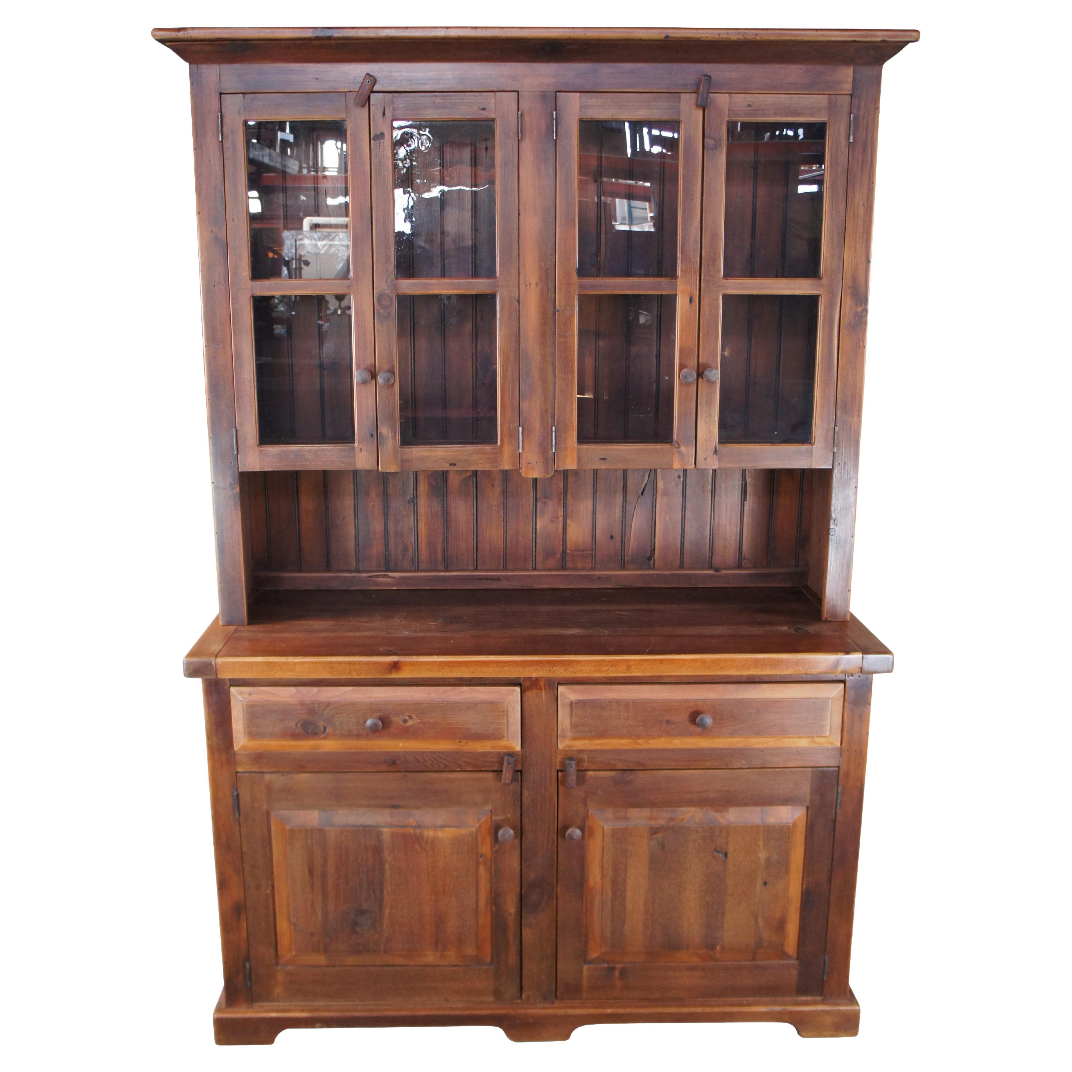Vintage Pine Stepback Country Farmhouse Cupboard Hutch Display Cabinet 80"