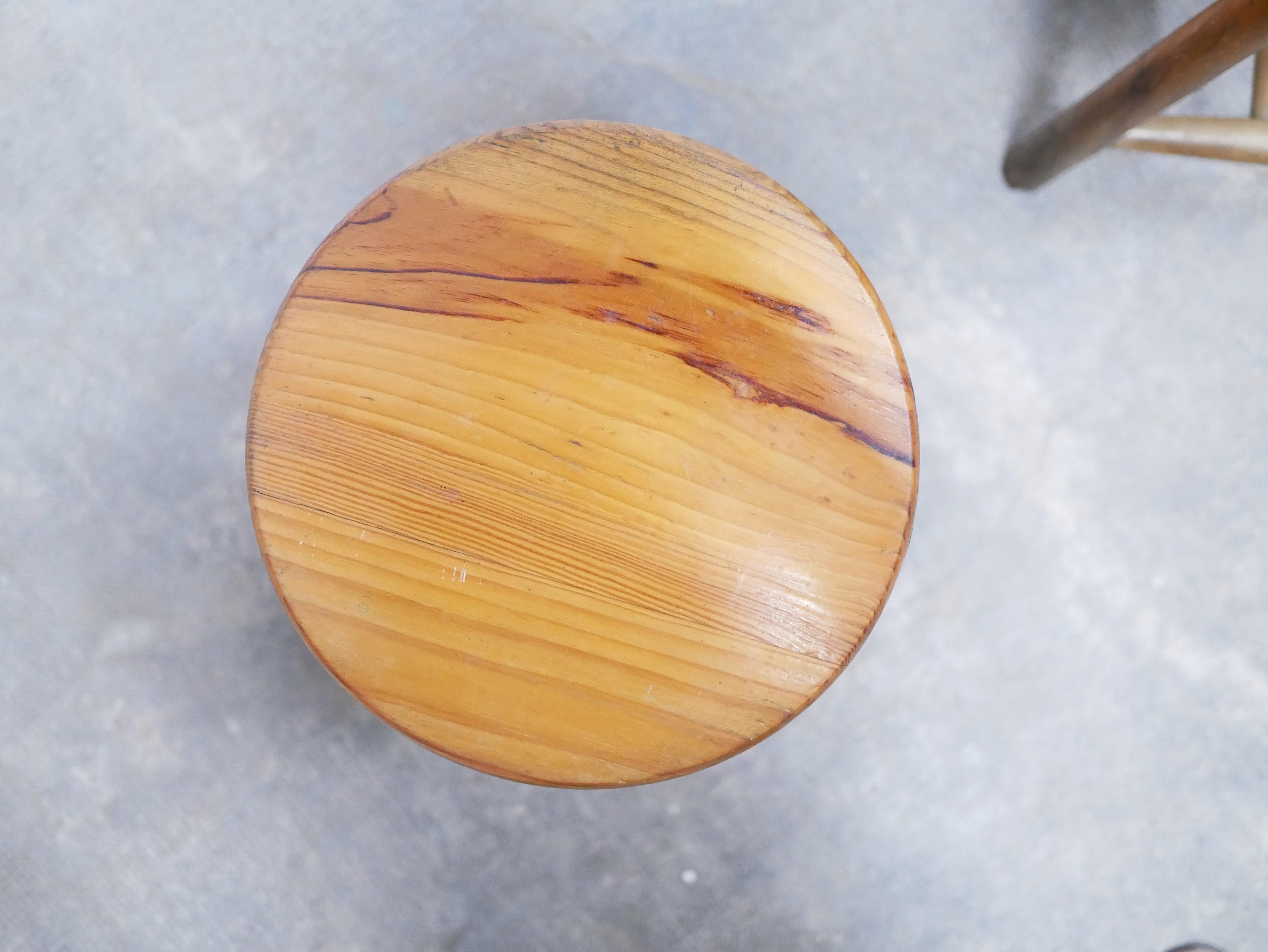 French Vintage Pine Stool For Sale