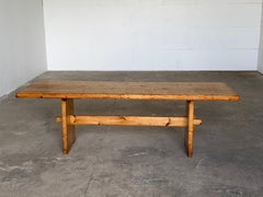 Vintage Pine Trestle Dining Table, Scandinavian Modern, ca. 1940s