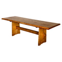 Vintage Pine Trestle Dining Table, Scandinavian Modern, ca. 1940s