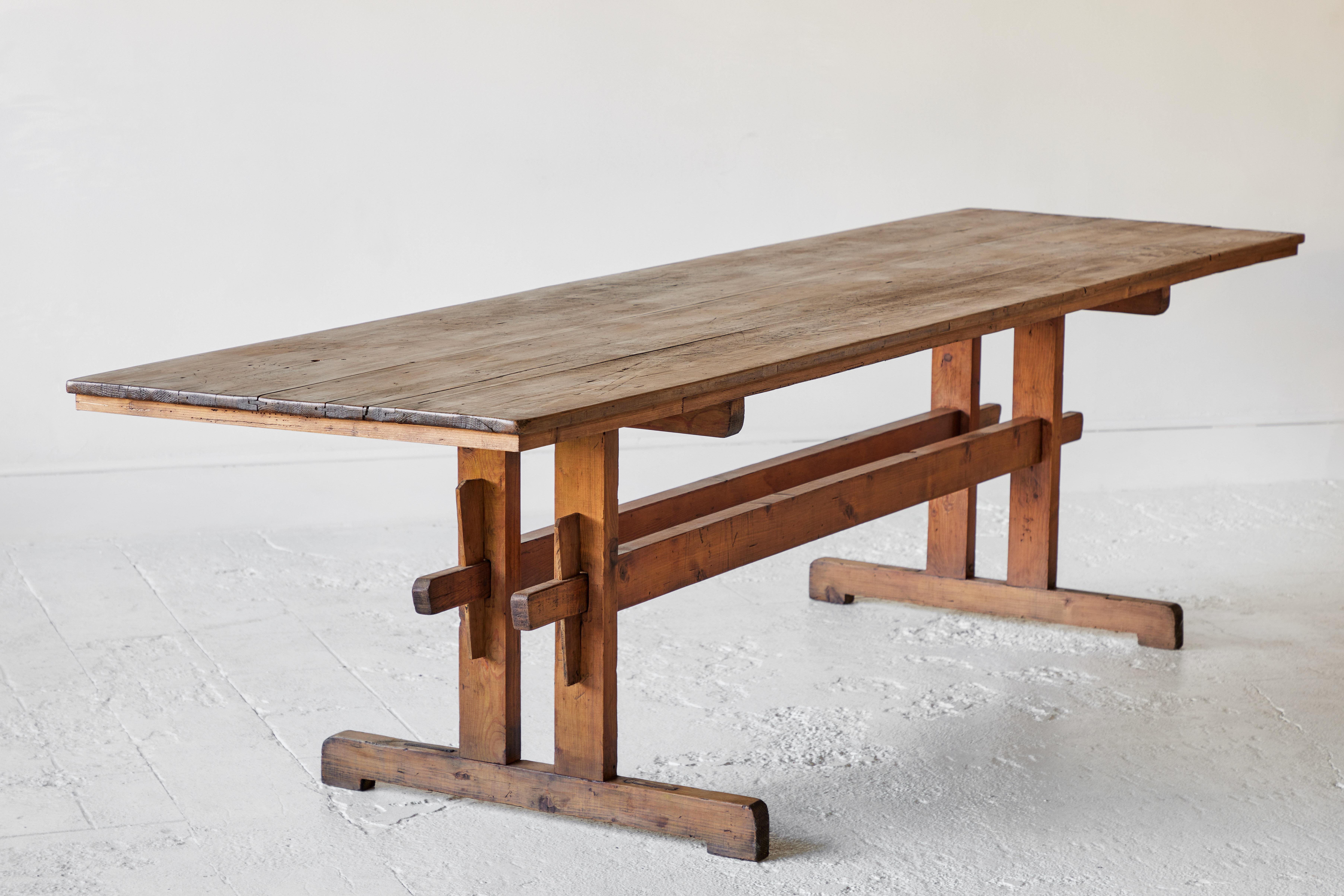 Vintage Pine Trestle Farm Table 6