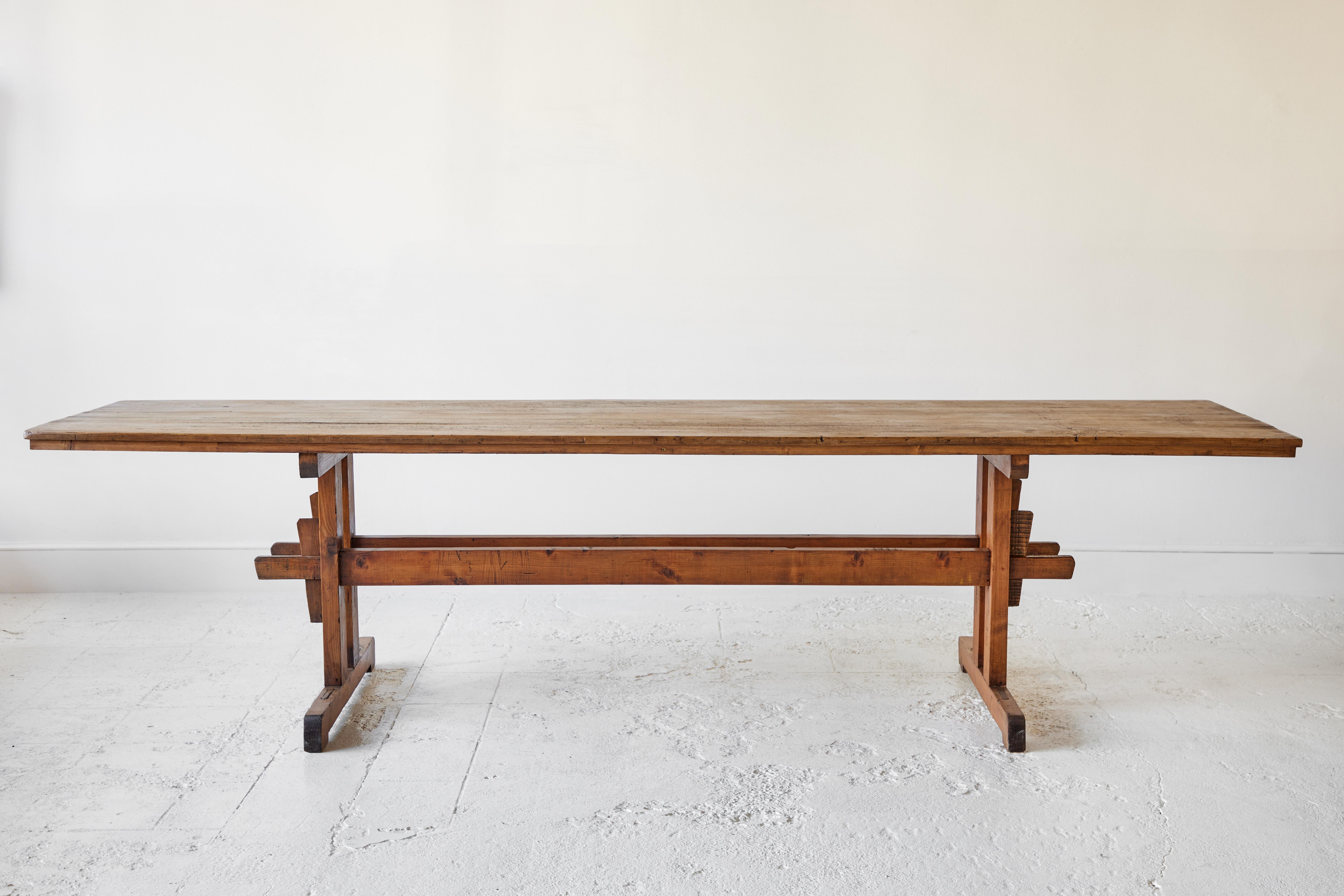 20th Century Vintage Pine Trestle Farm Table