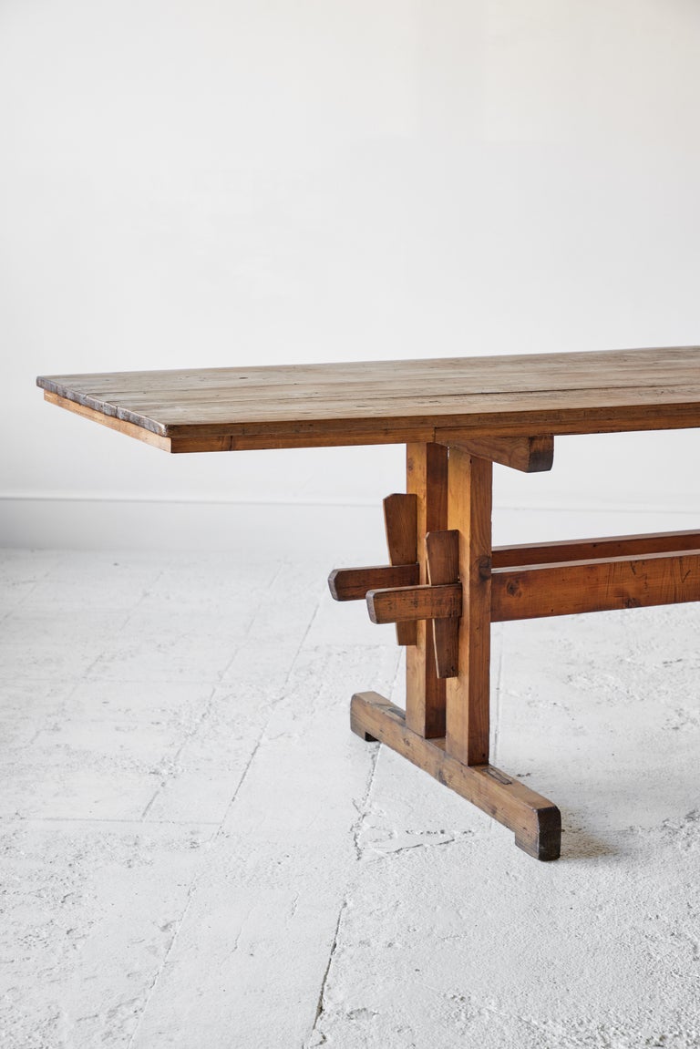 Vintage Pine Trestle Farm Table at 1stDibs