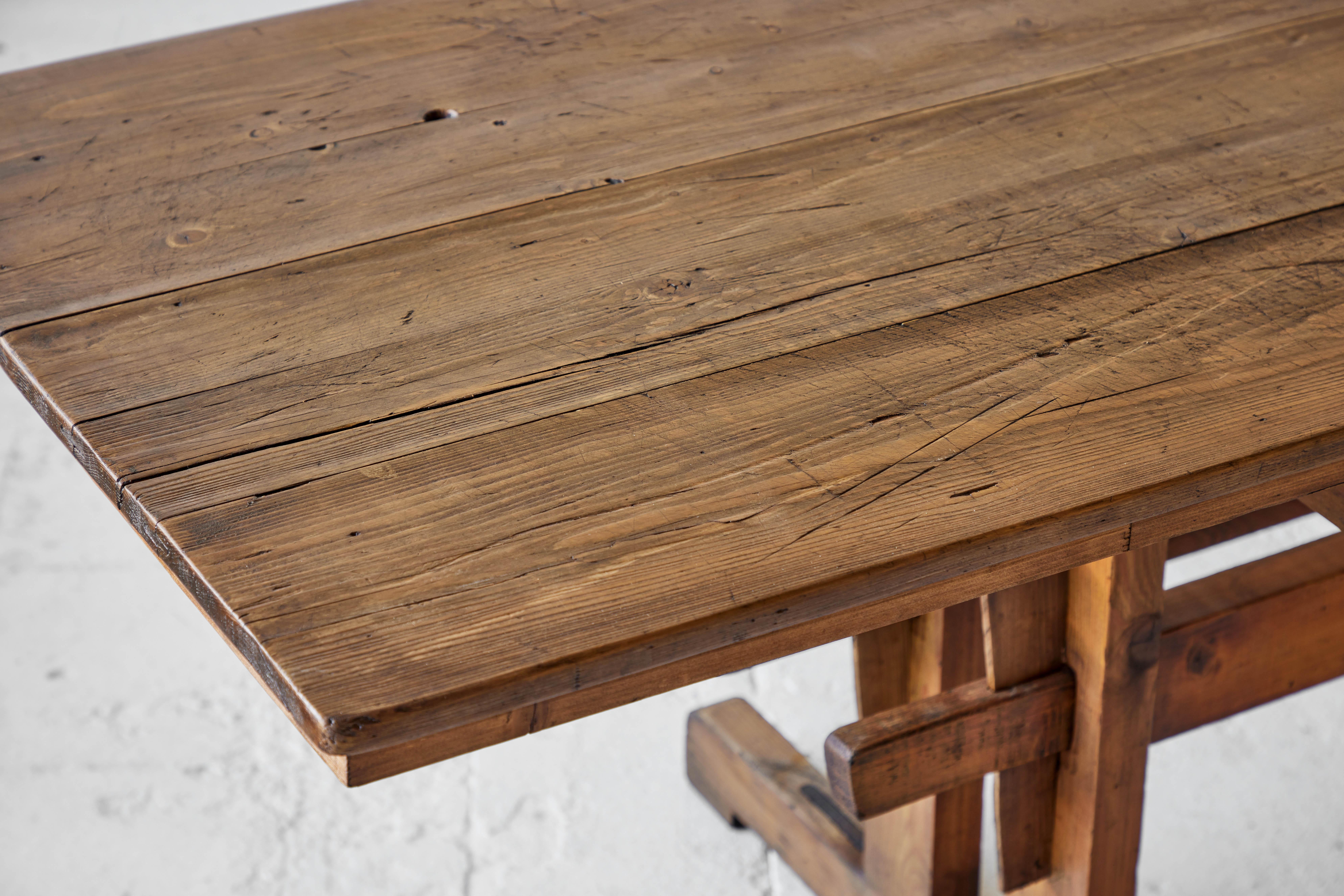 Vintage Pine Trestle Farm Table 5