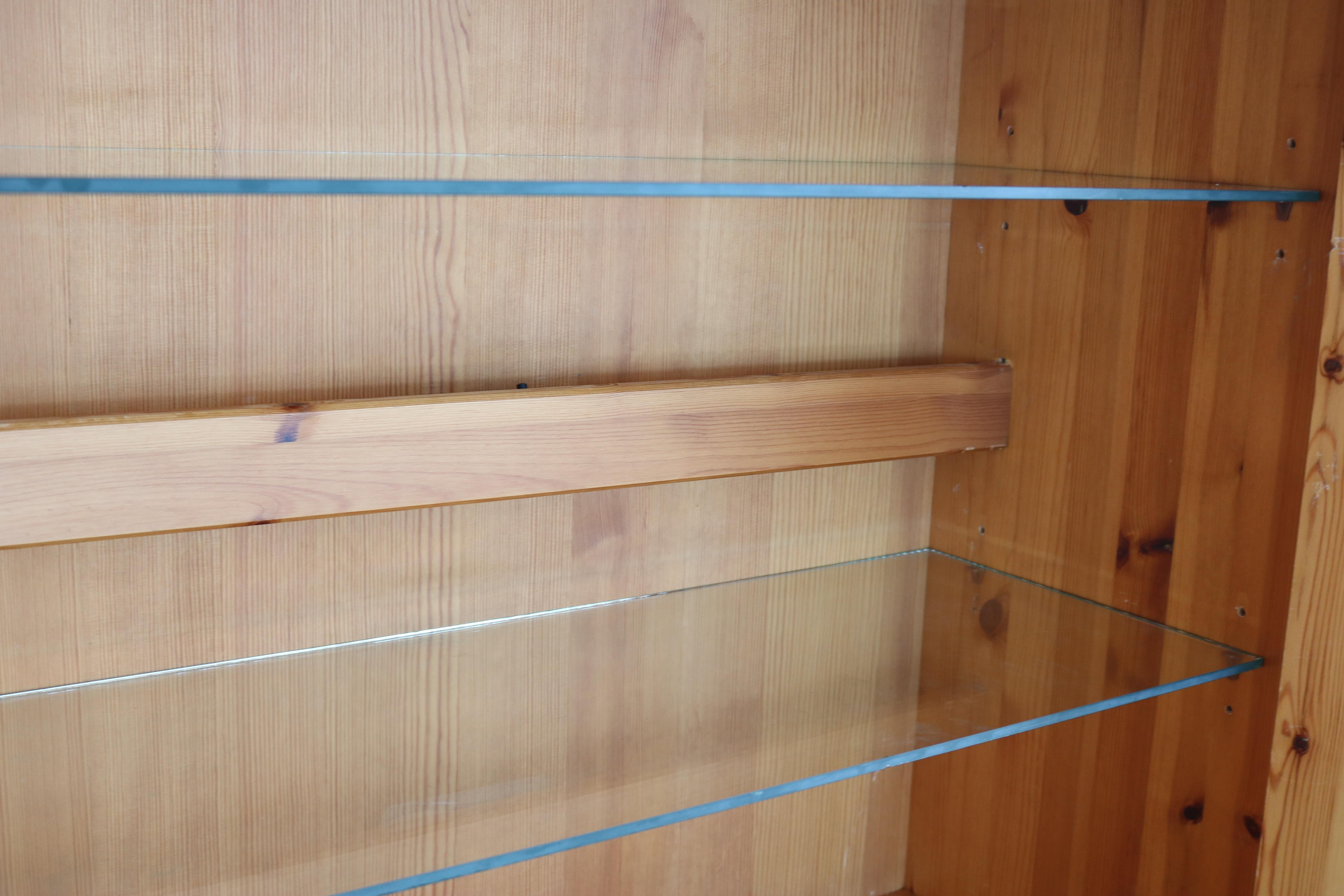 Glass vintage pine wall unit  wall cabinet  modules For Sale