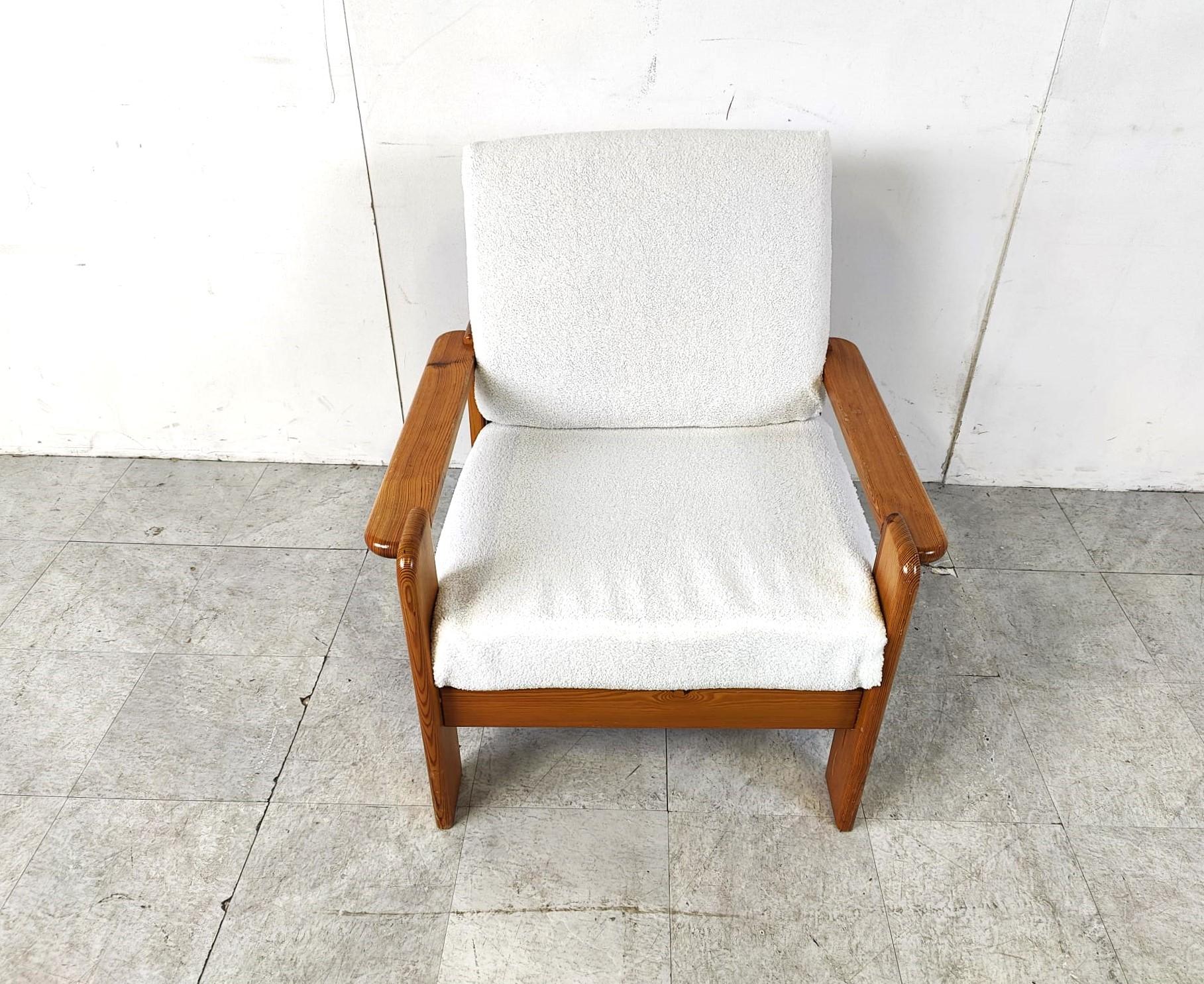 Scandinavian Modern Vintage pine wood armchair, 1960s For Sale