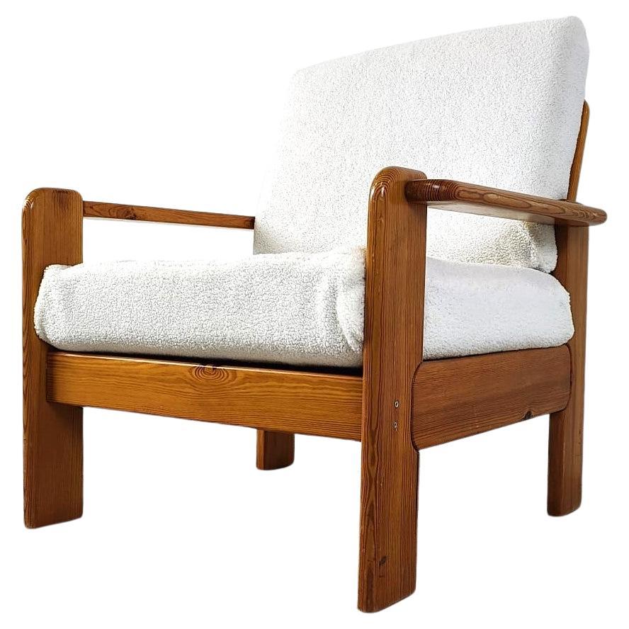 Vintage pine wood armchair, 1960s For Sale