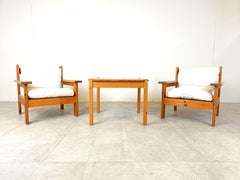Set di poltrone in legno di pino vintage, anni '80