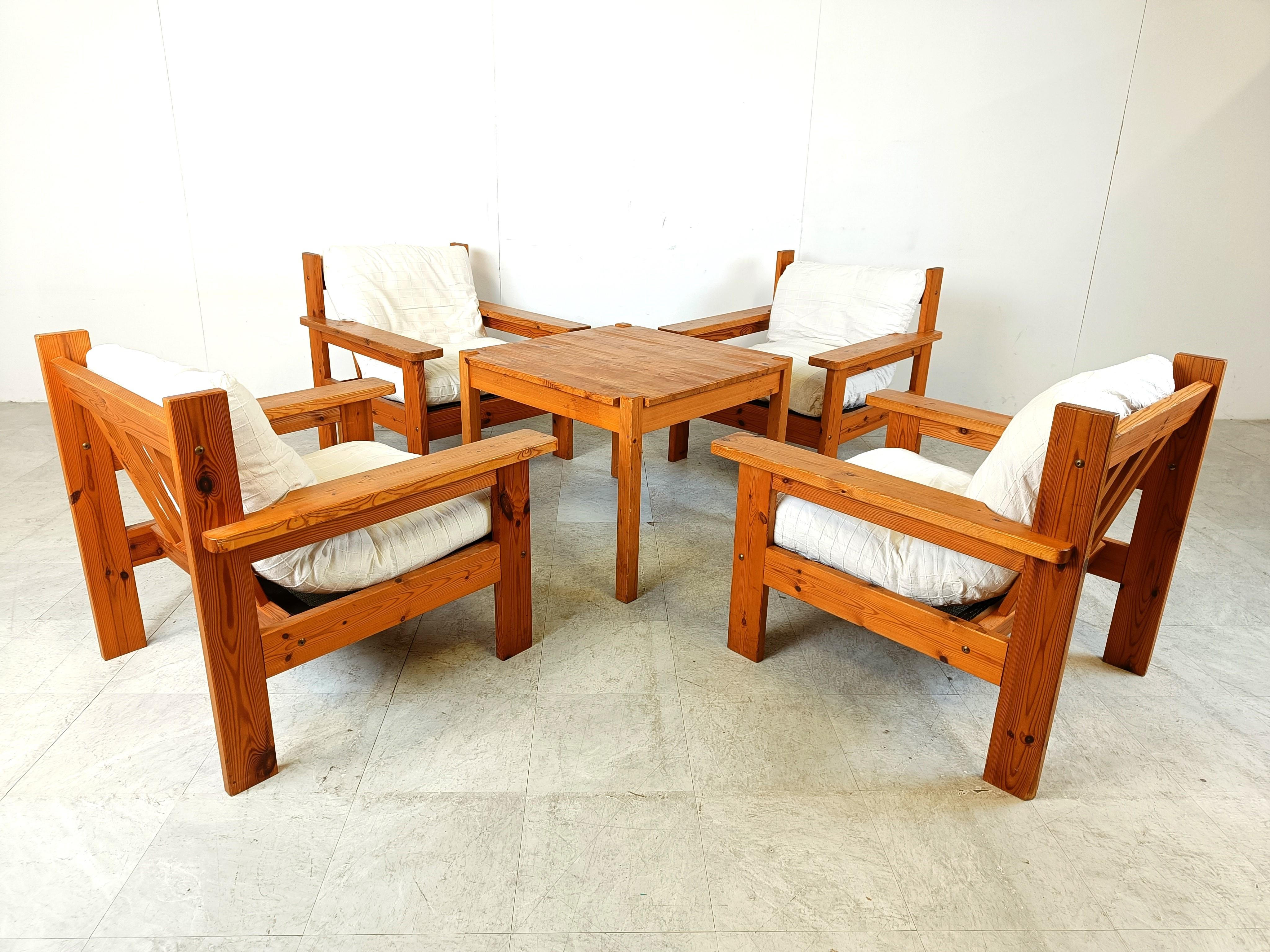 Danese Set di poltrone in legno di pino vintage, anni '80 in vendita