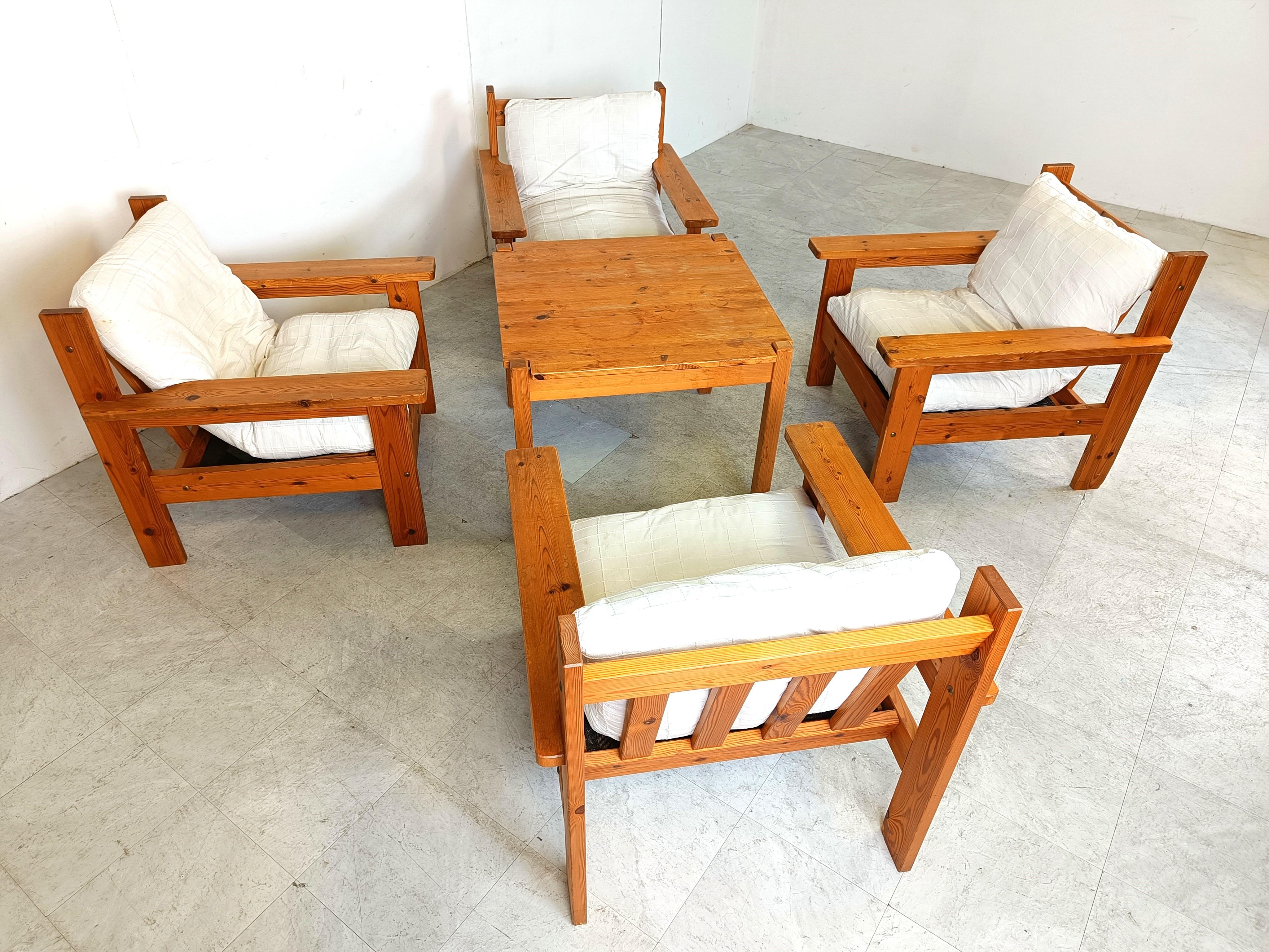 Fine XX secolo Set di poltrone in legno di pino vintage, anni '80 in vendita