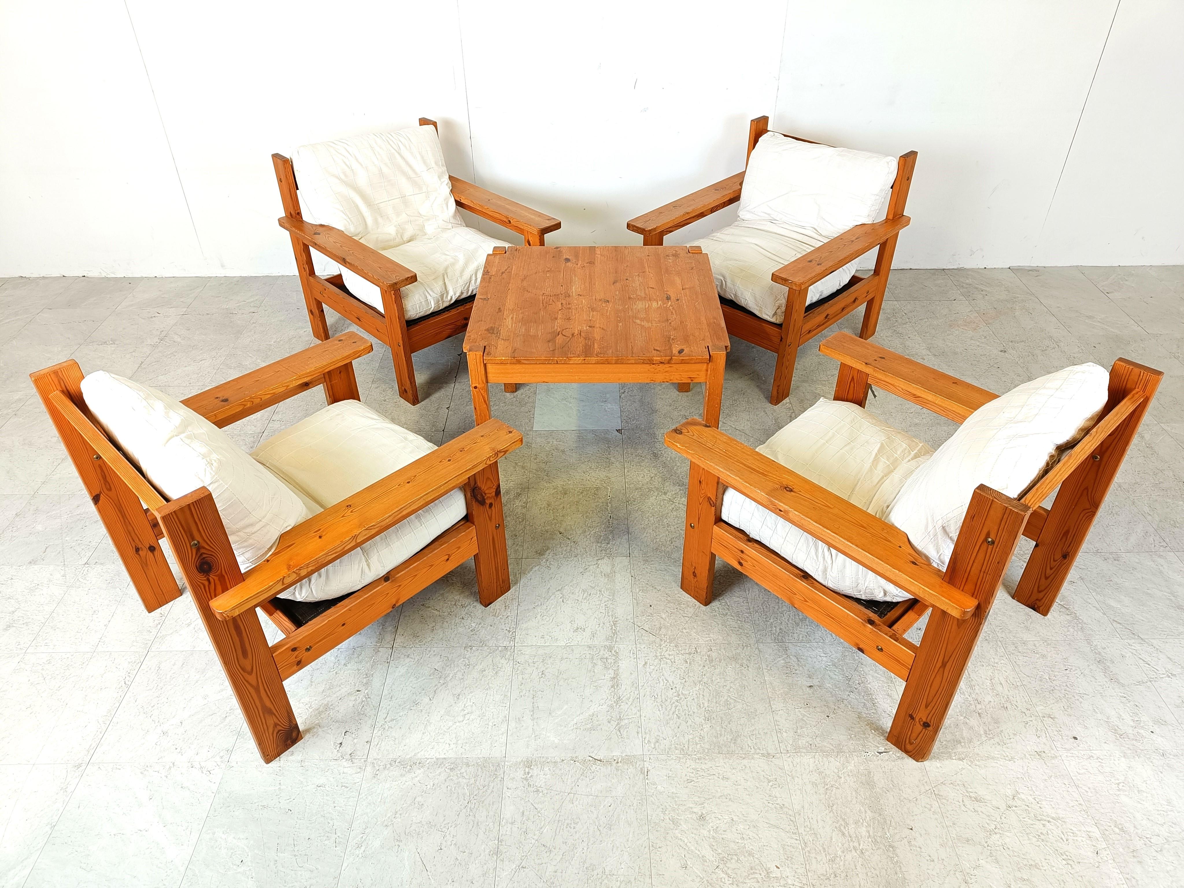 Tessuto Set di poltrone in legno di pino vintage, anni '80 in vendita