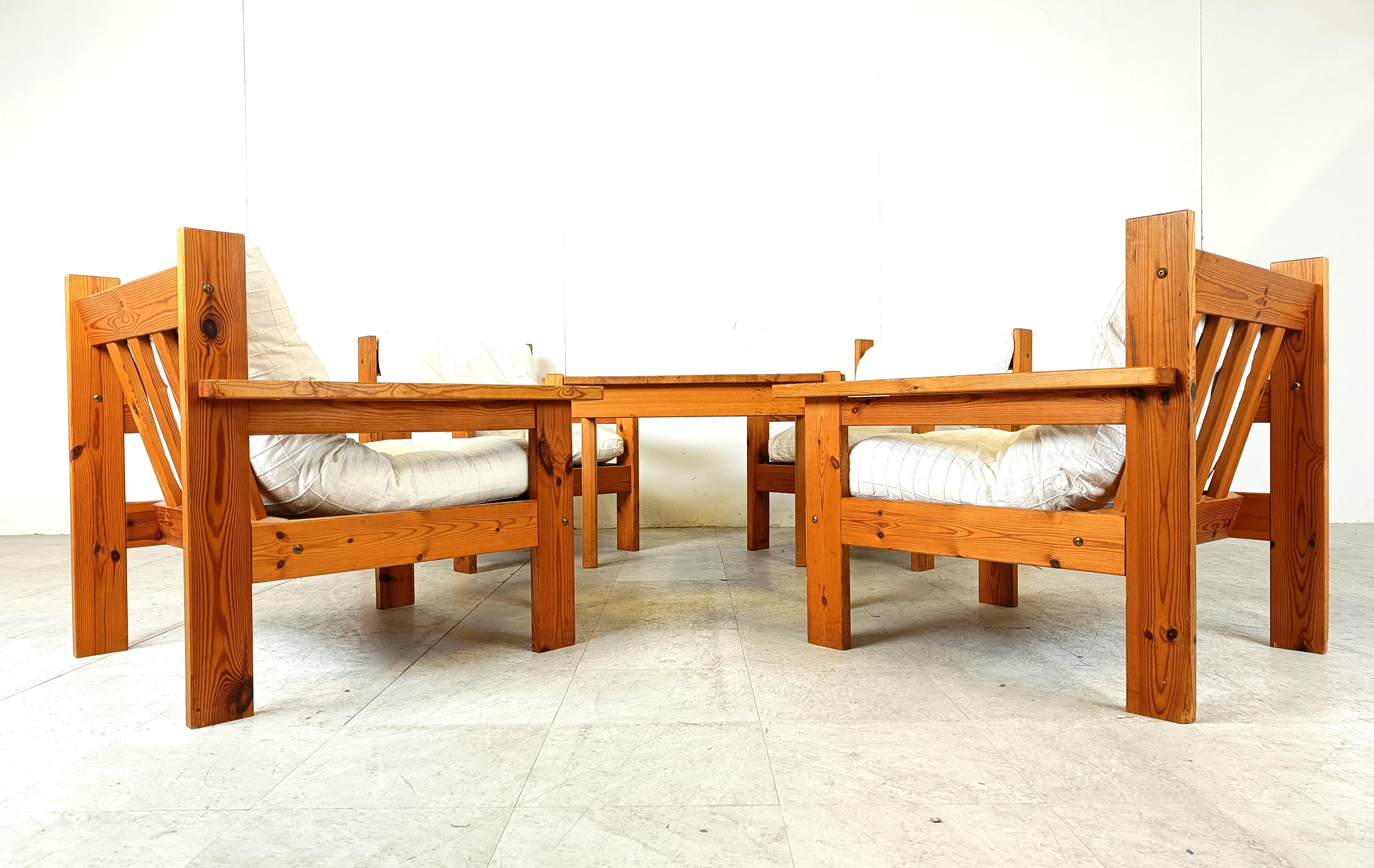 Set di poltrone in legno di pino vintage, anni '80 in vendita 1