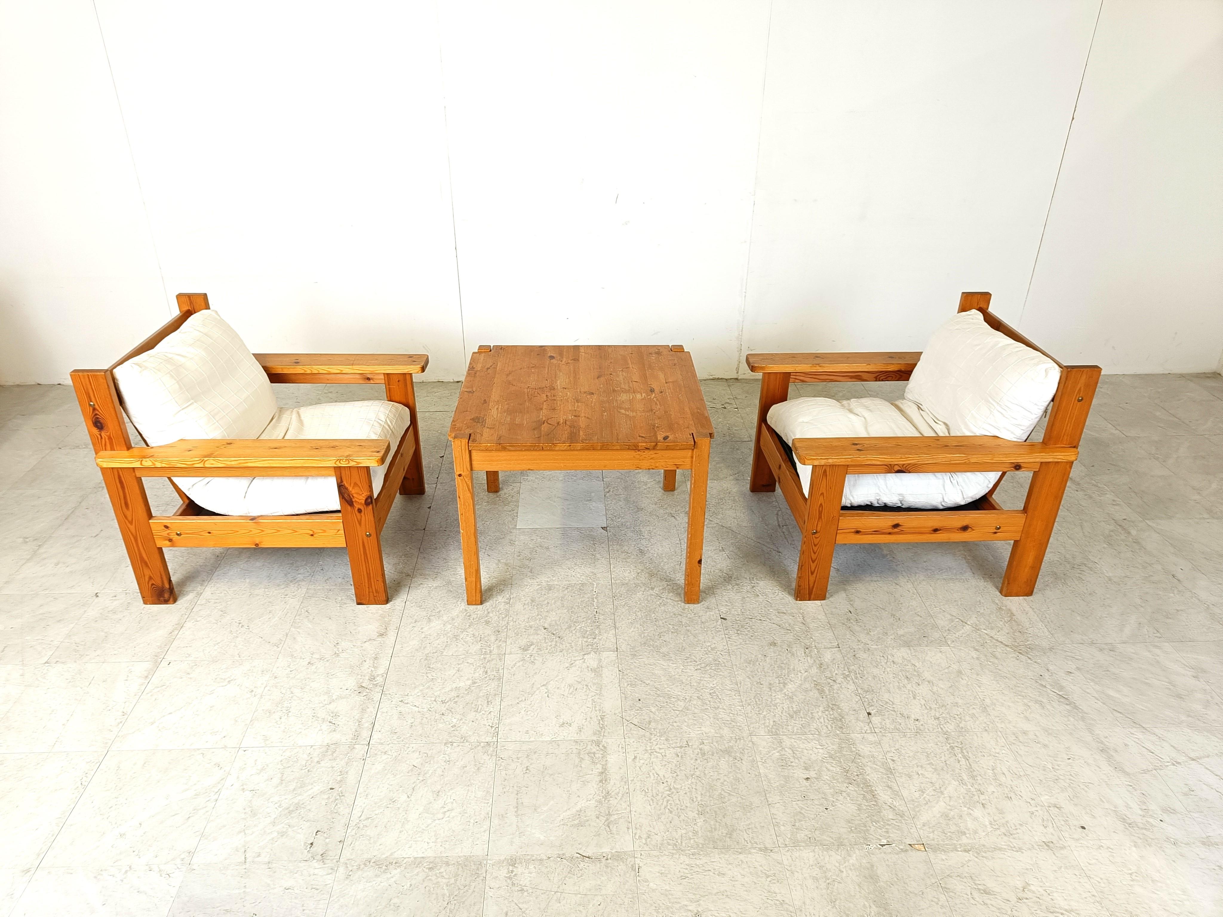 Set di poltrone in legno di pino vintage, anni '80 in vendita 2