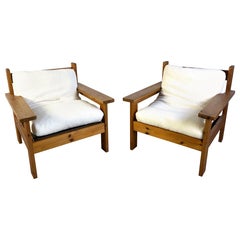 Sillón vintage de madera de pino, años 80