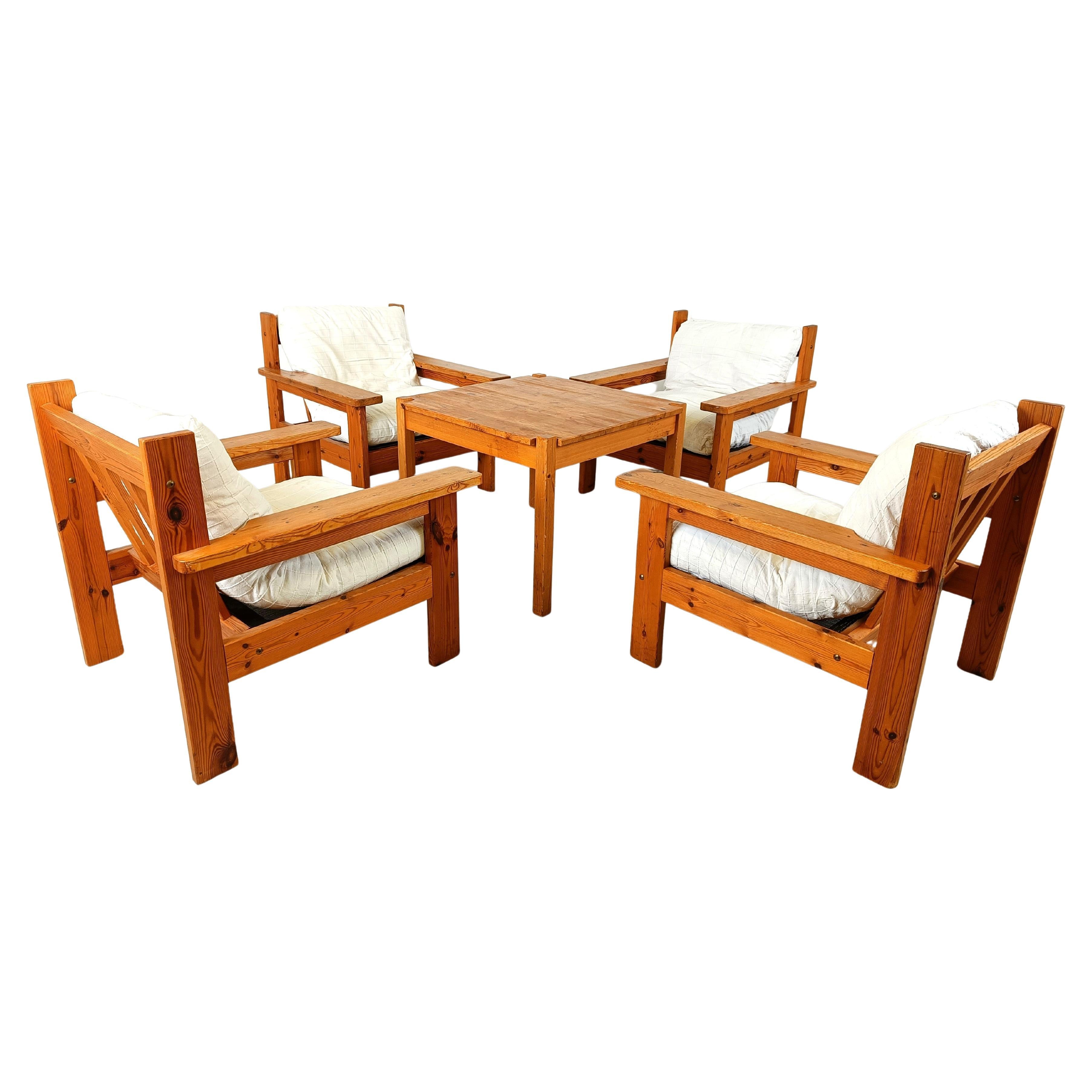 Set di poltrone in legno di pino vintage, anni '80