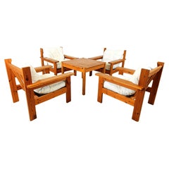 Set di poltrone in legno di pino vintage, anni '80