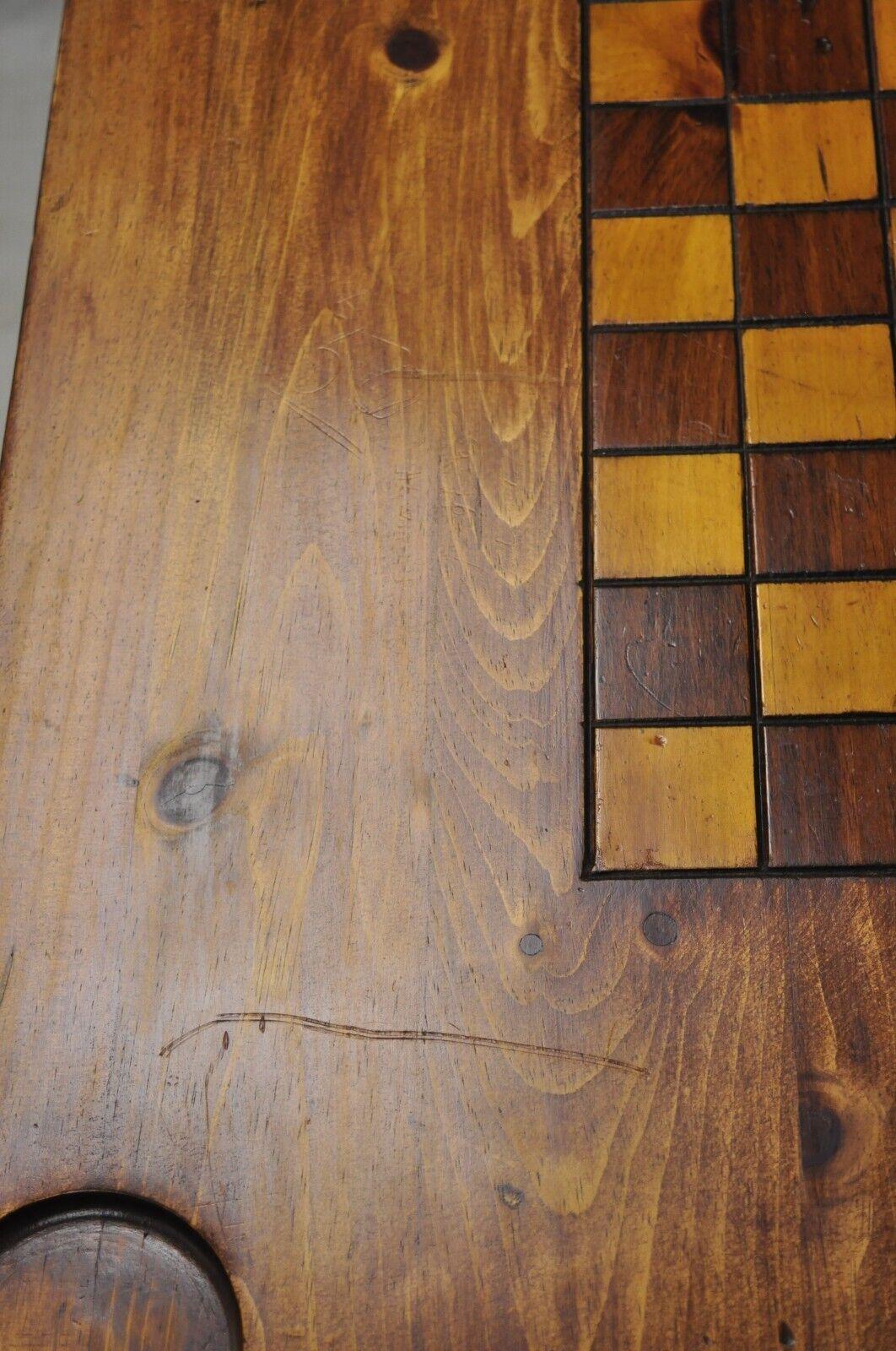 Vintage Pine Wood Colonial Style Pedestal Base Game Table with Drawer 1