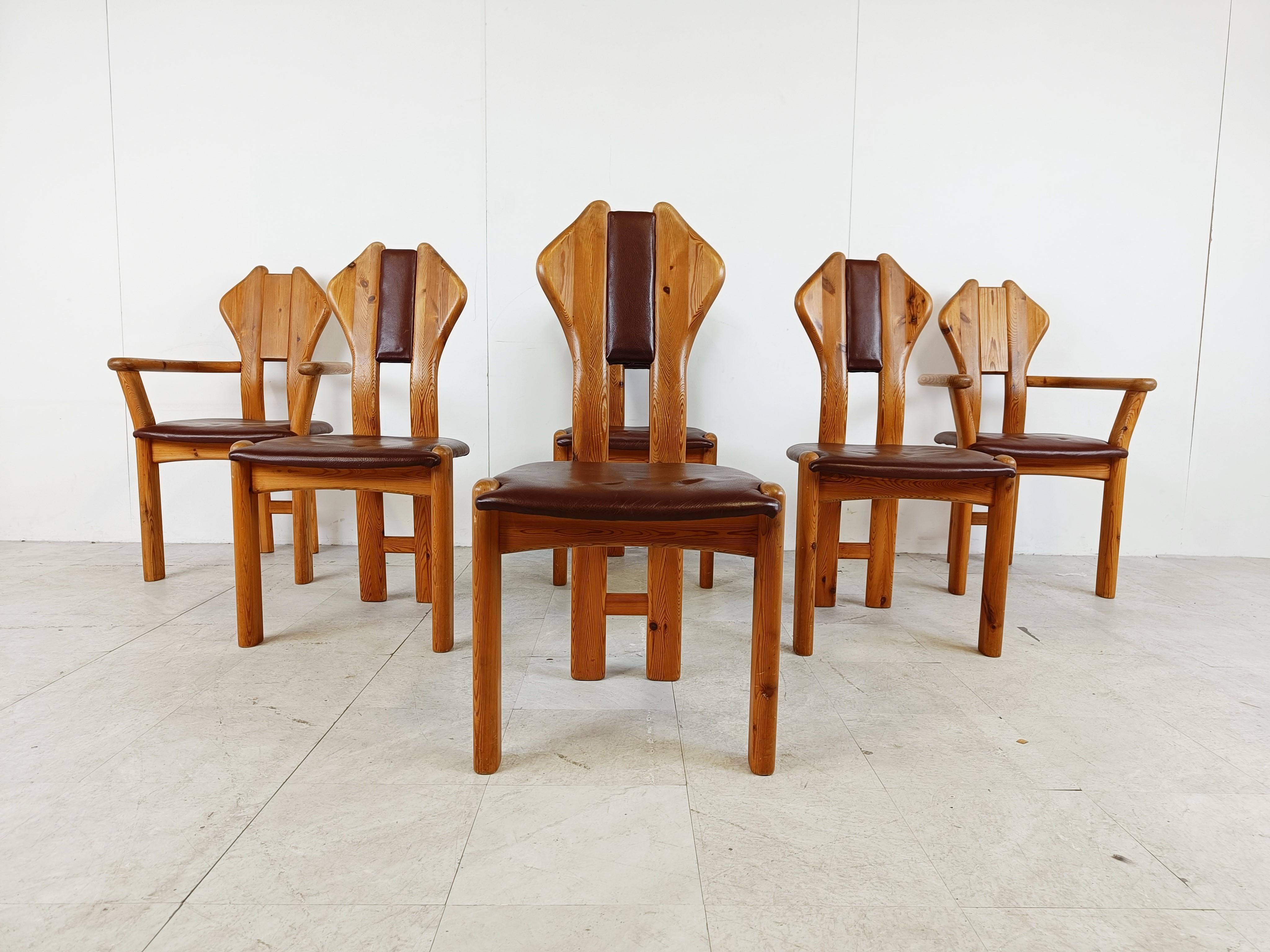 Brutalist Vintage Pine Wood Dining Chairs, 1970s For Sale