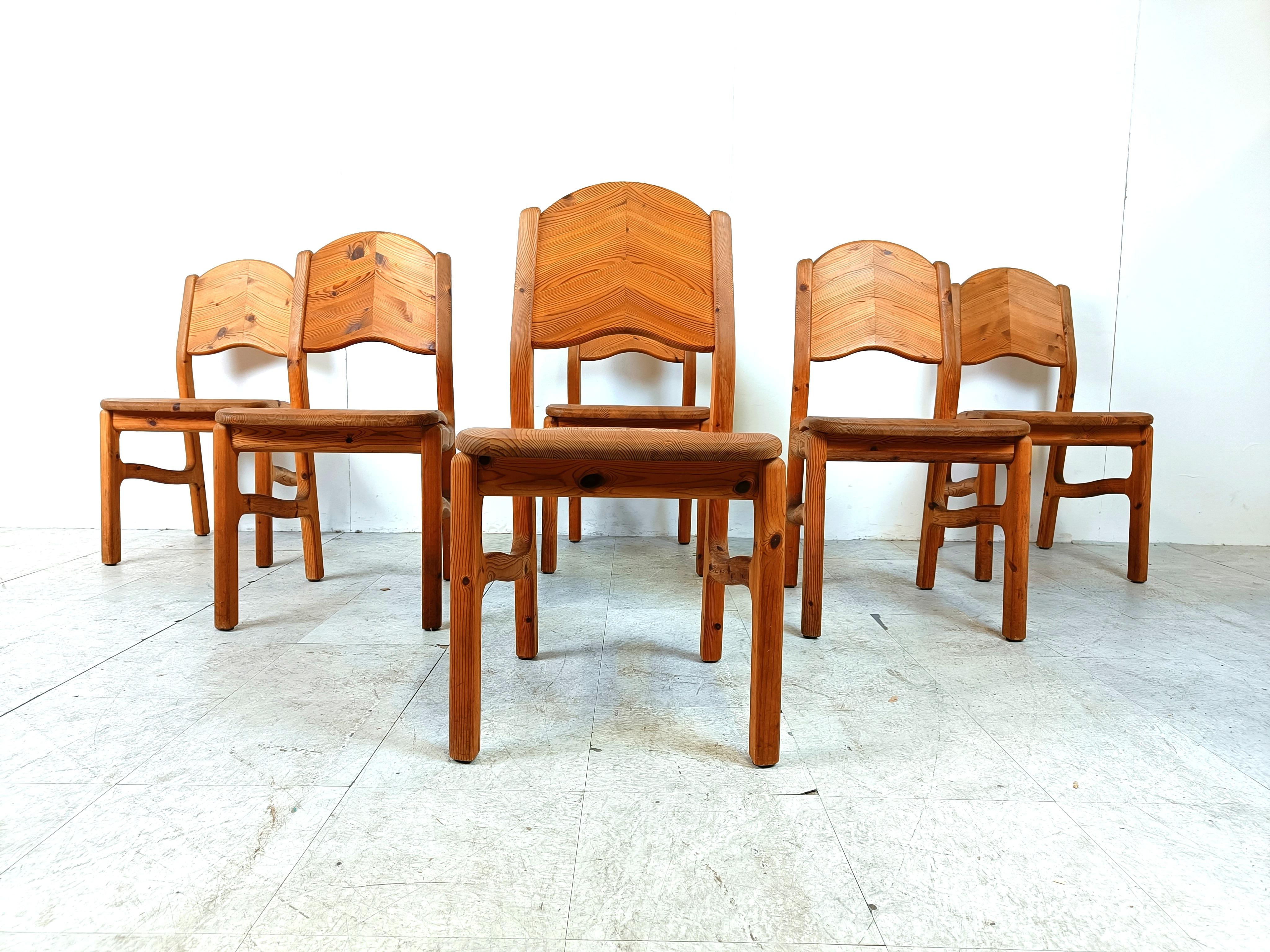 Danish Vintage pine wood dining chairs - 1970s For Sale