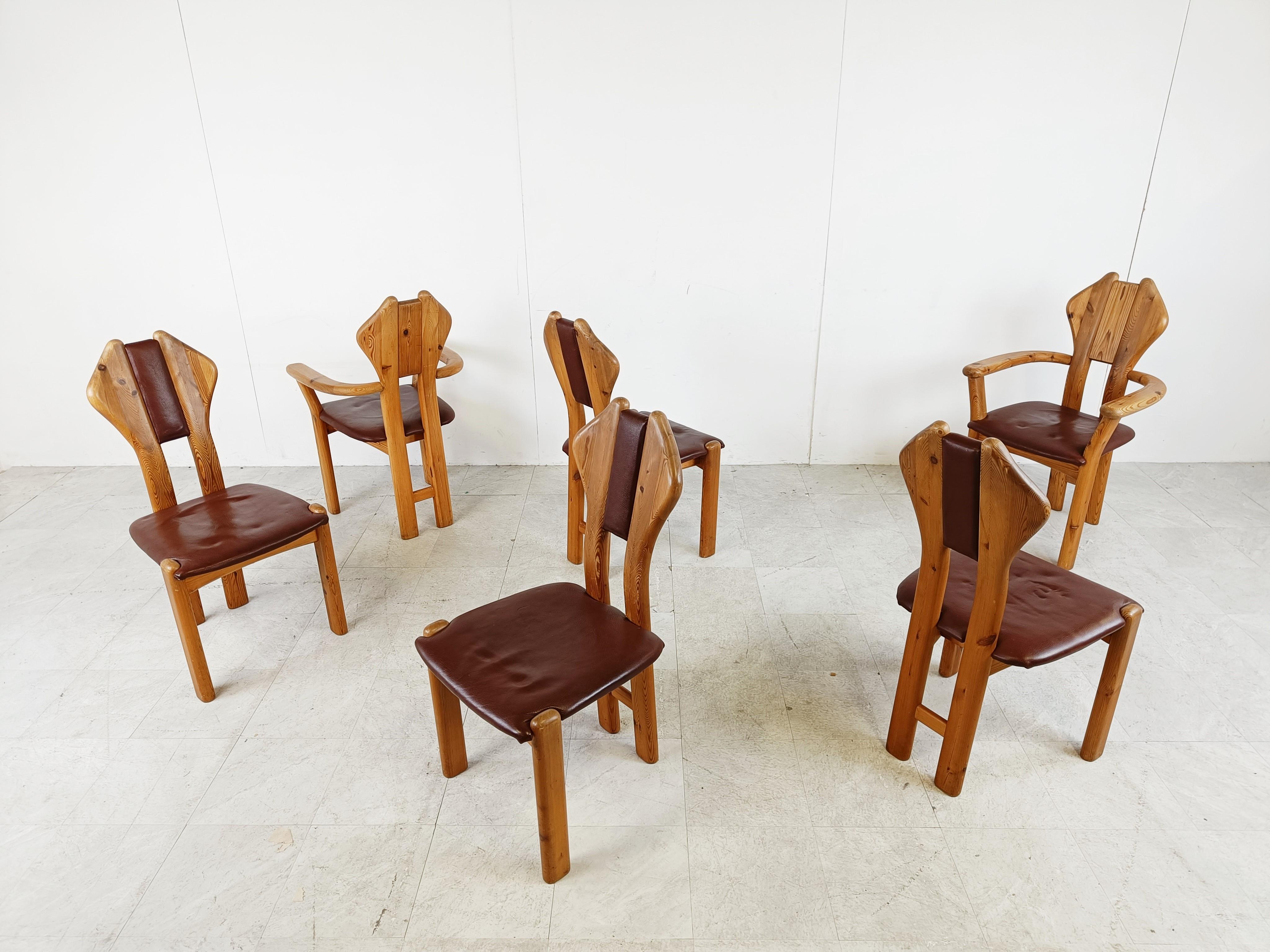 Vintage Pine Wood Dining Chairs, 1970s For Sale 1