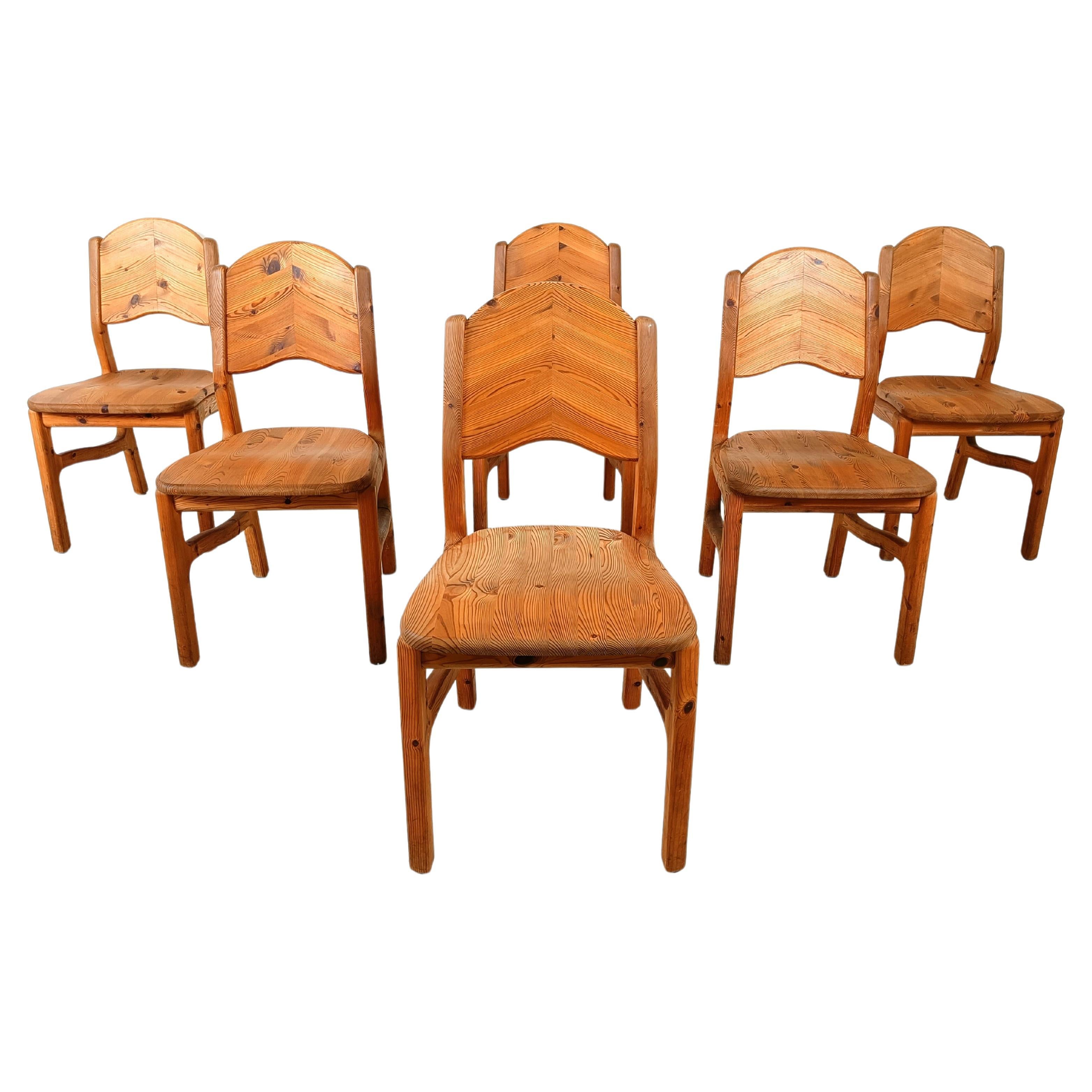 Vintage pine wood dining chairs - 1970s For Sale
