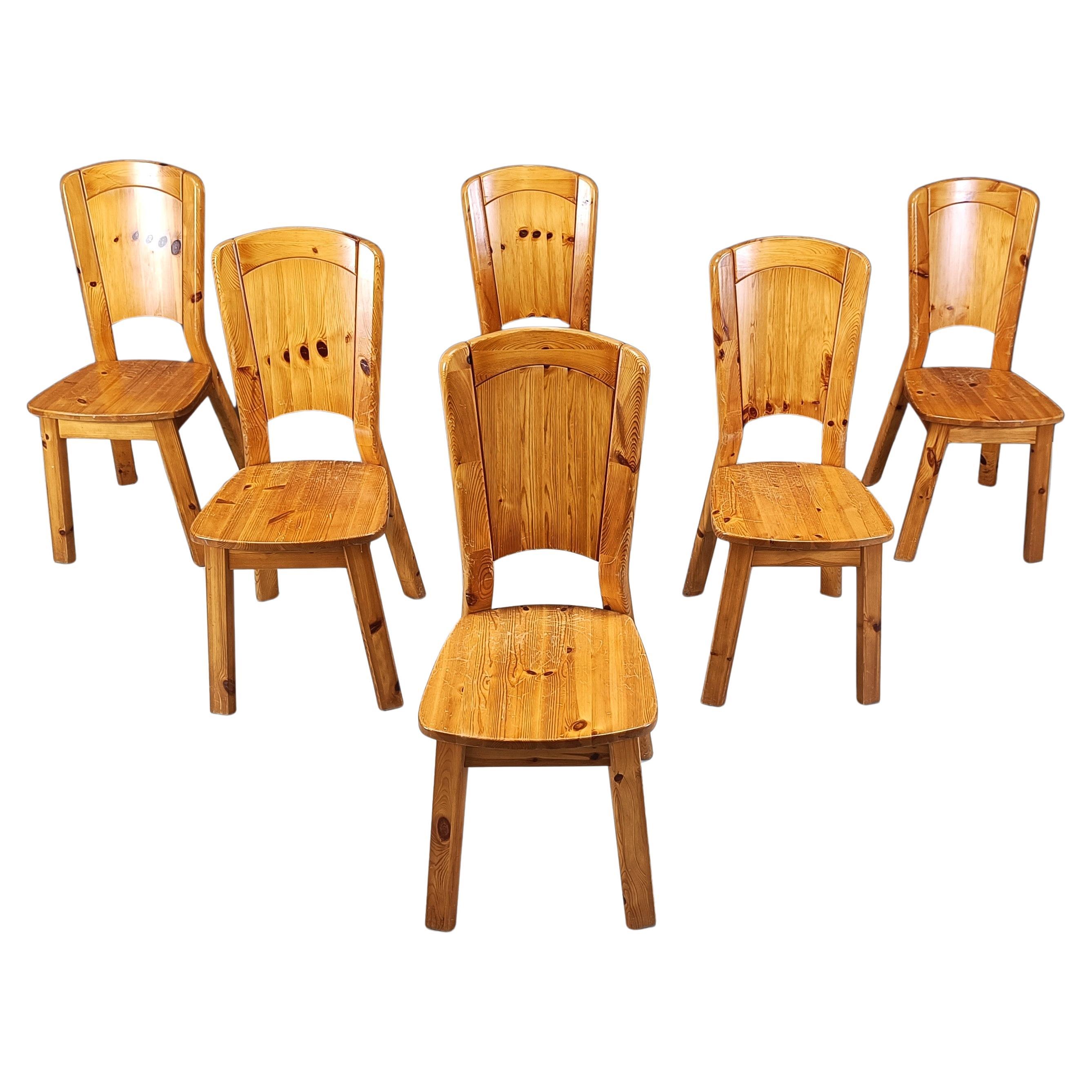 Vintage pine wood dining chairs - 1970s For Sale