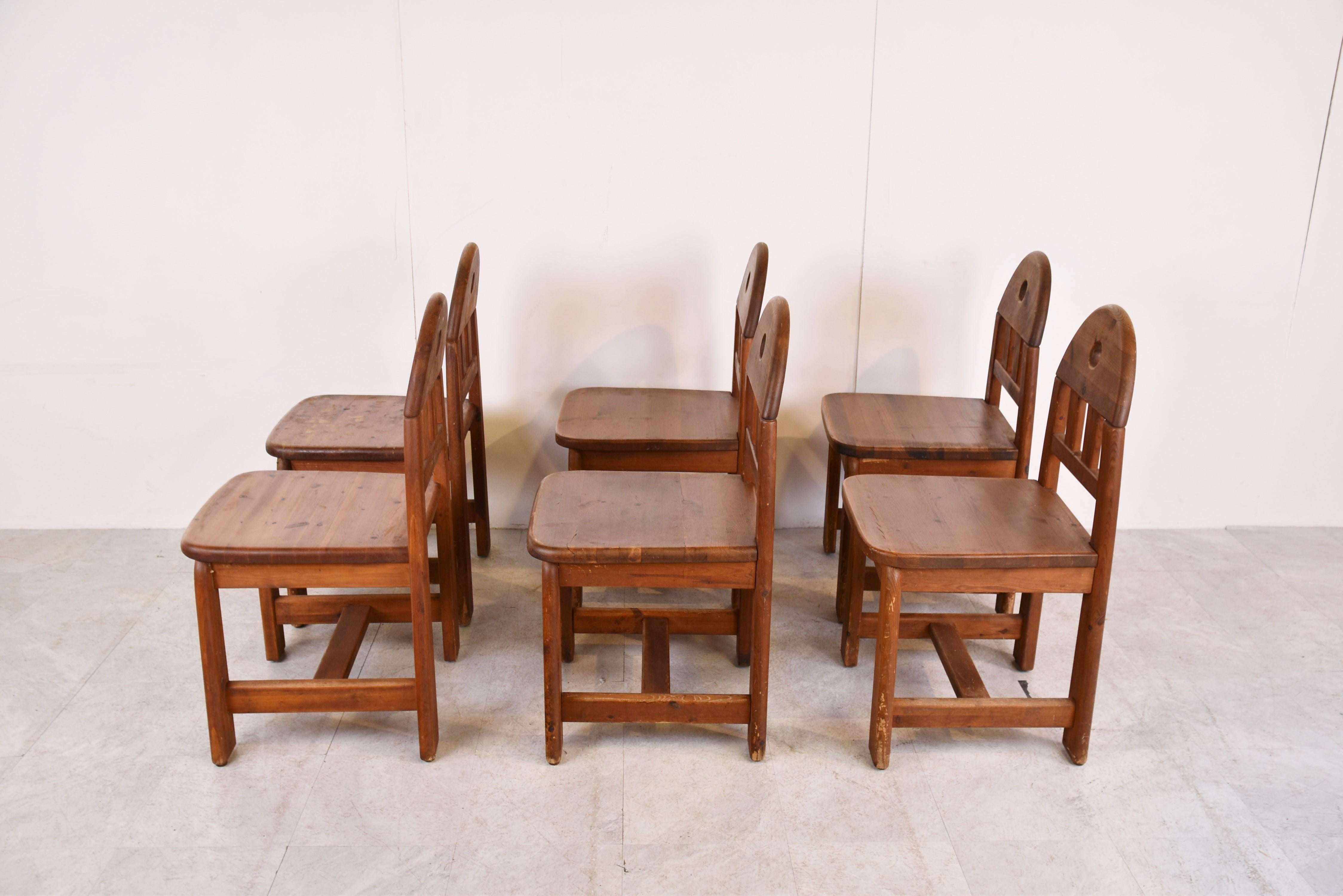 Late 20th Century Vintage Pine Wood Dining Chairs, 1980s For Sale