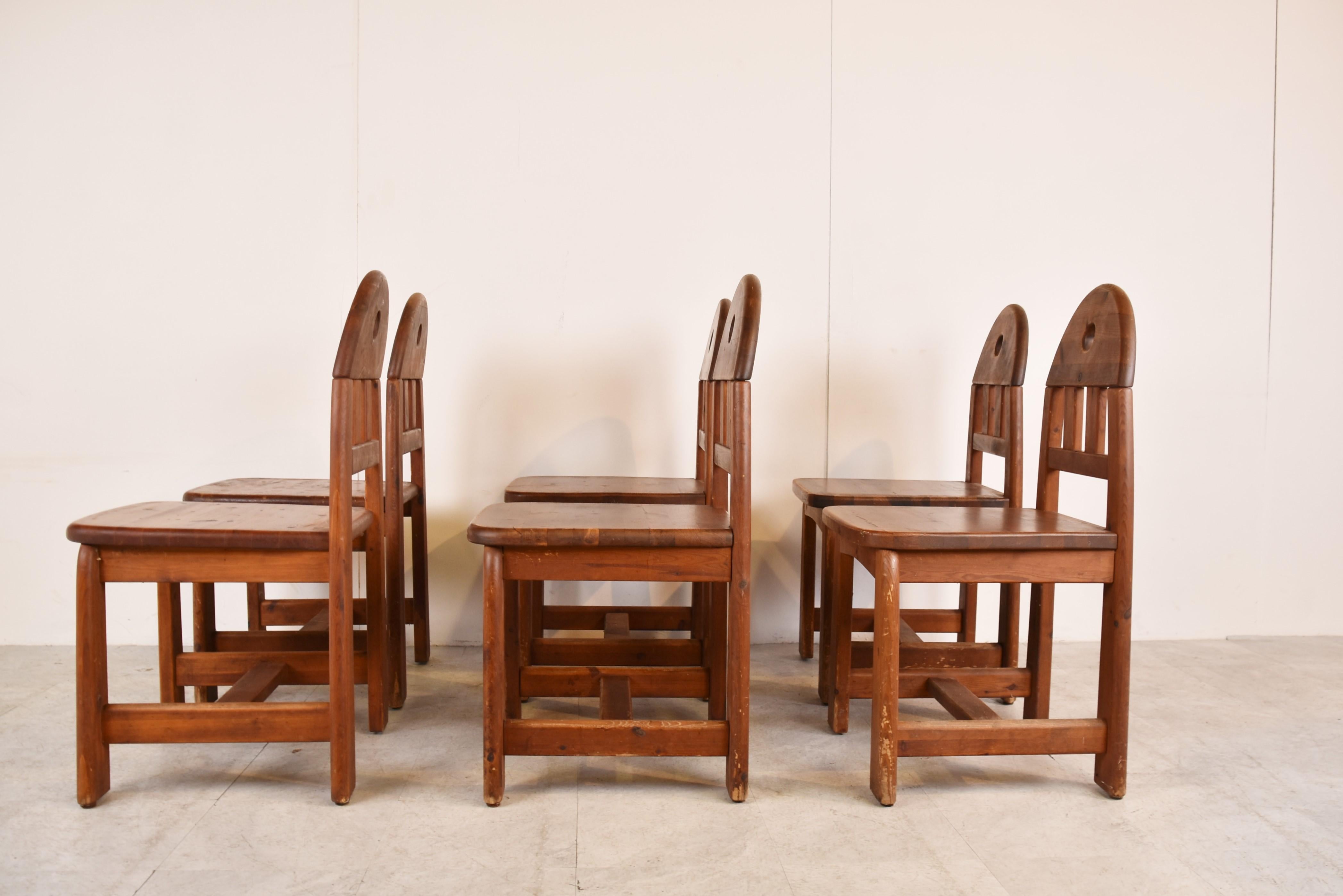 Vintage Pine Wood Dining Chairs, 1980s For Sale 1