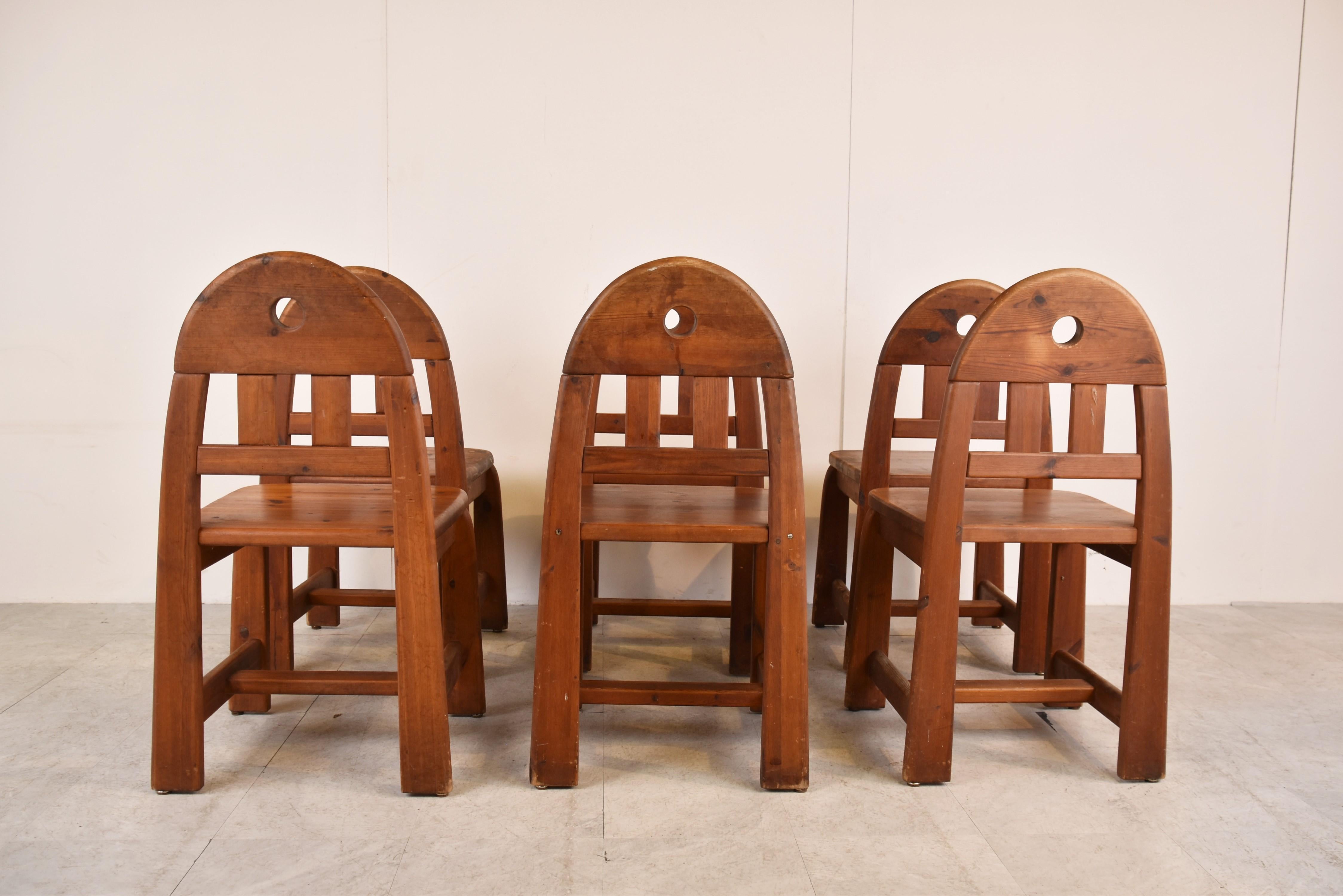 Vintage Pine Wood Dining Chairs, 1980s For Sale 2