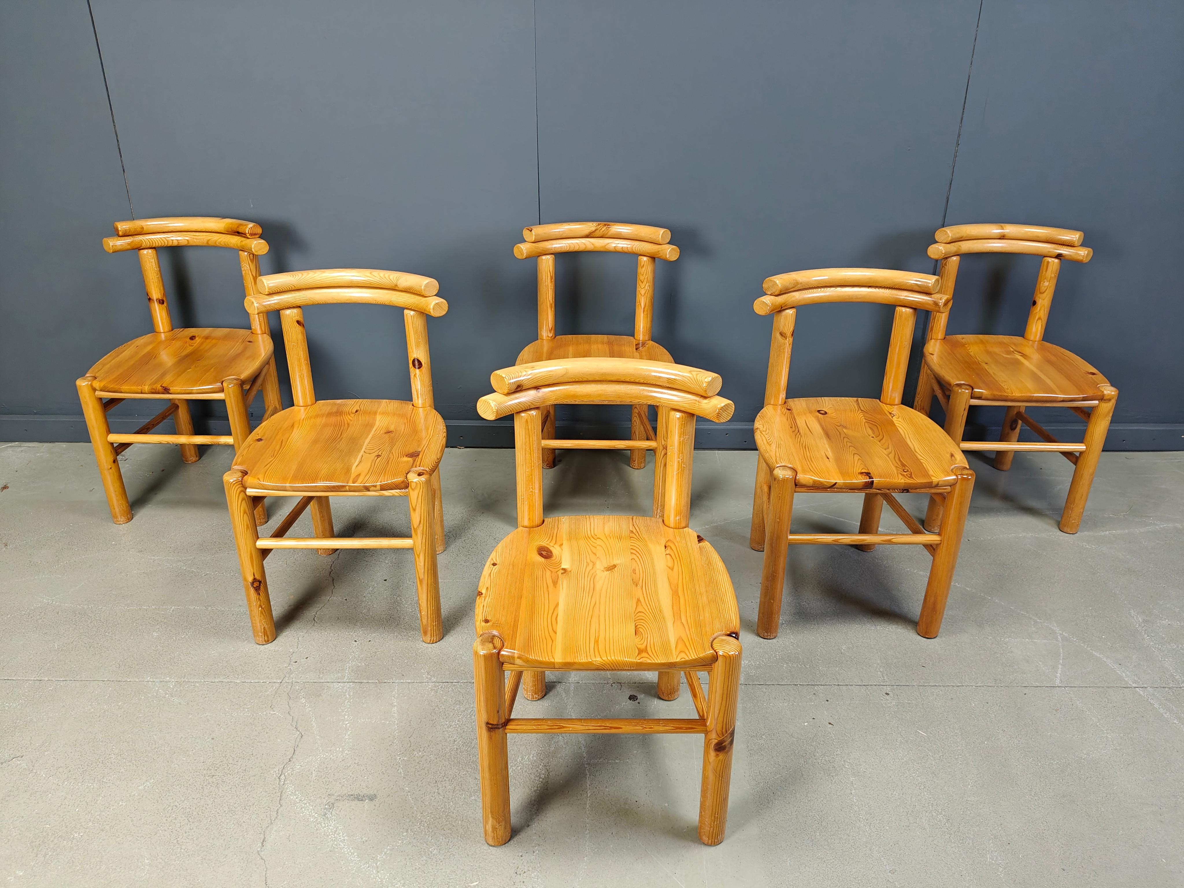 Chaises de salle à manger vintage en bois de pin - années 1980 - lot de 6 en vente 7