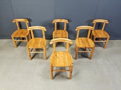Vintage pine wood dining chairs - 1980s - set of 6