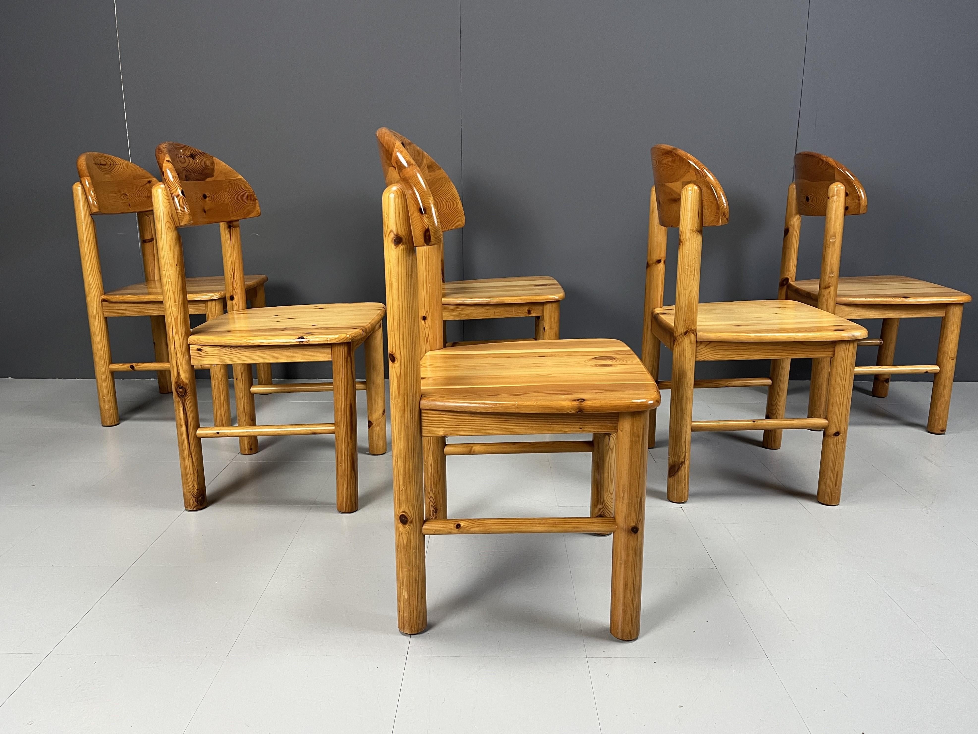 Late 20th Century Vintage pine wood dining chairs - 1980s - set of 6
